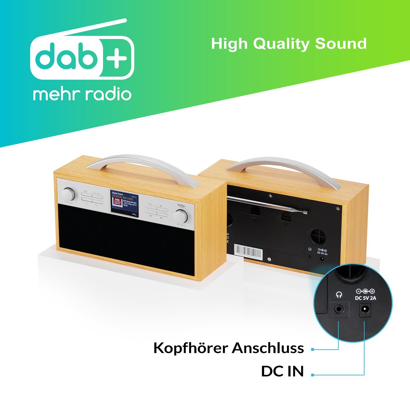 Xoro DAB 250 IR WLAN-Stereo-Internetradio DAB+ und FM Spotify Connect Internet-Radio (Internetradio, Digitalradio (DAB), FM-Tuner, Senderspeicher, Wecker, Snooz – Bild 3 von 5