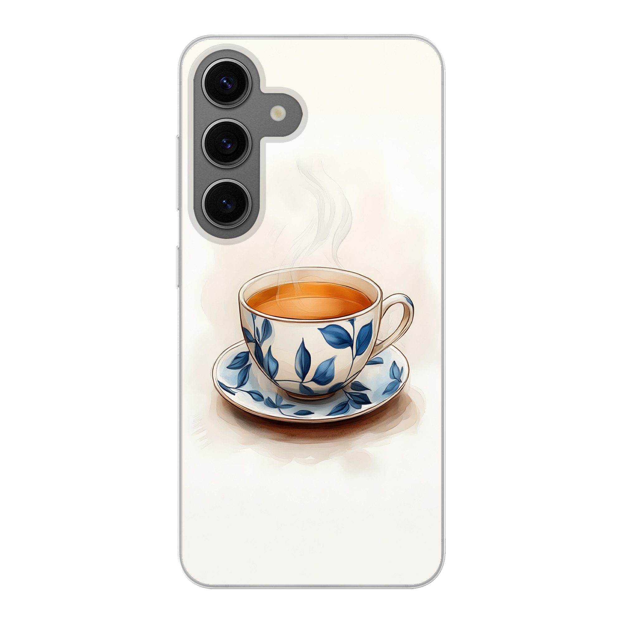 Handyhülle für Samsung Galaxy S24 Teetasse - Blätter - Blau