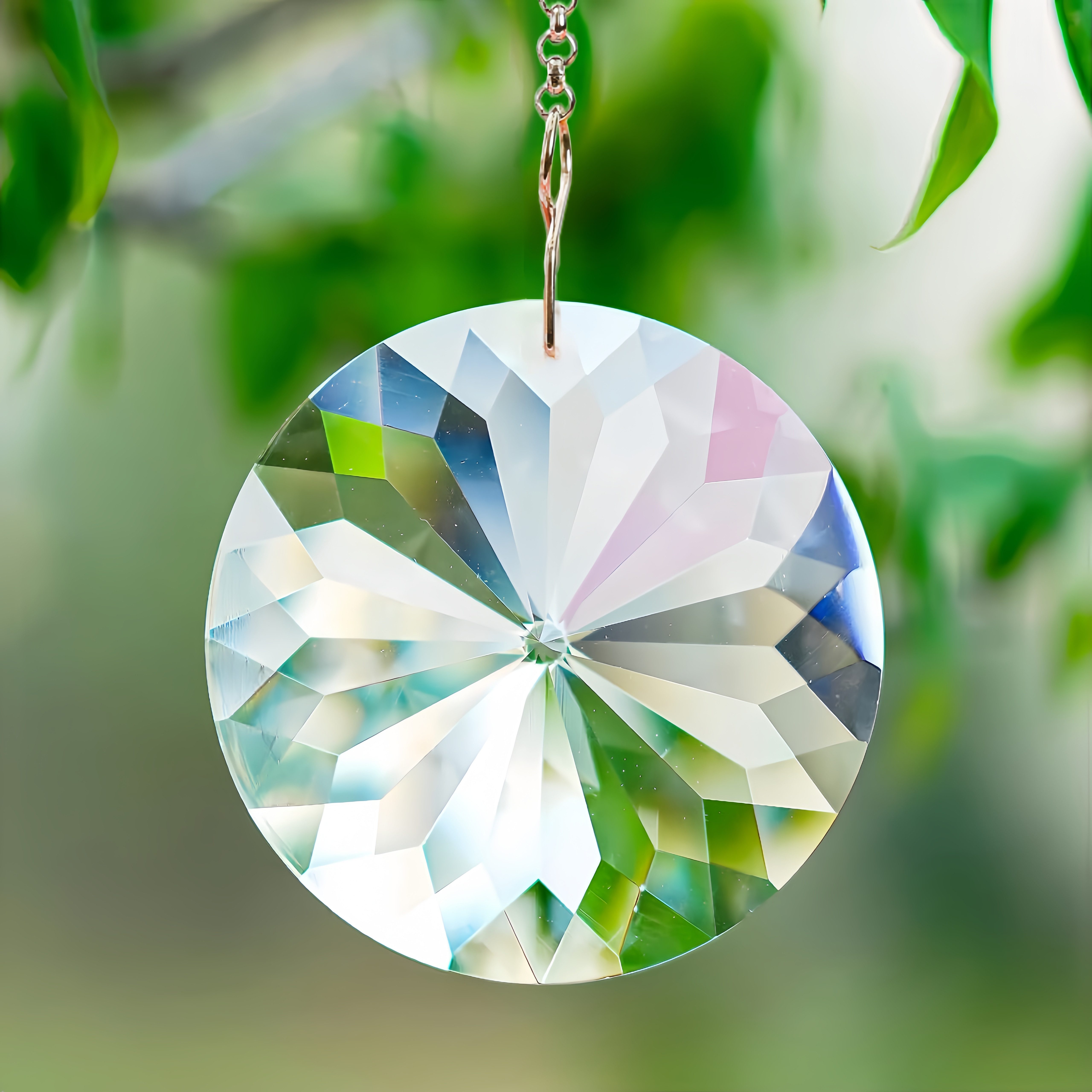 FOUORTUNATE-BEE Windspiel Runder transparenter Bauhinien-Anhänger mit Kette – Sonnenfänger, Großes Fensterprisma Deko – Lichtfänger für Regenbogen