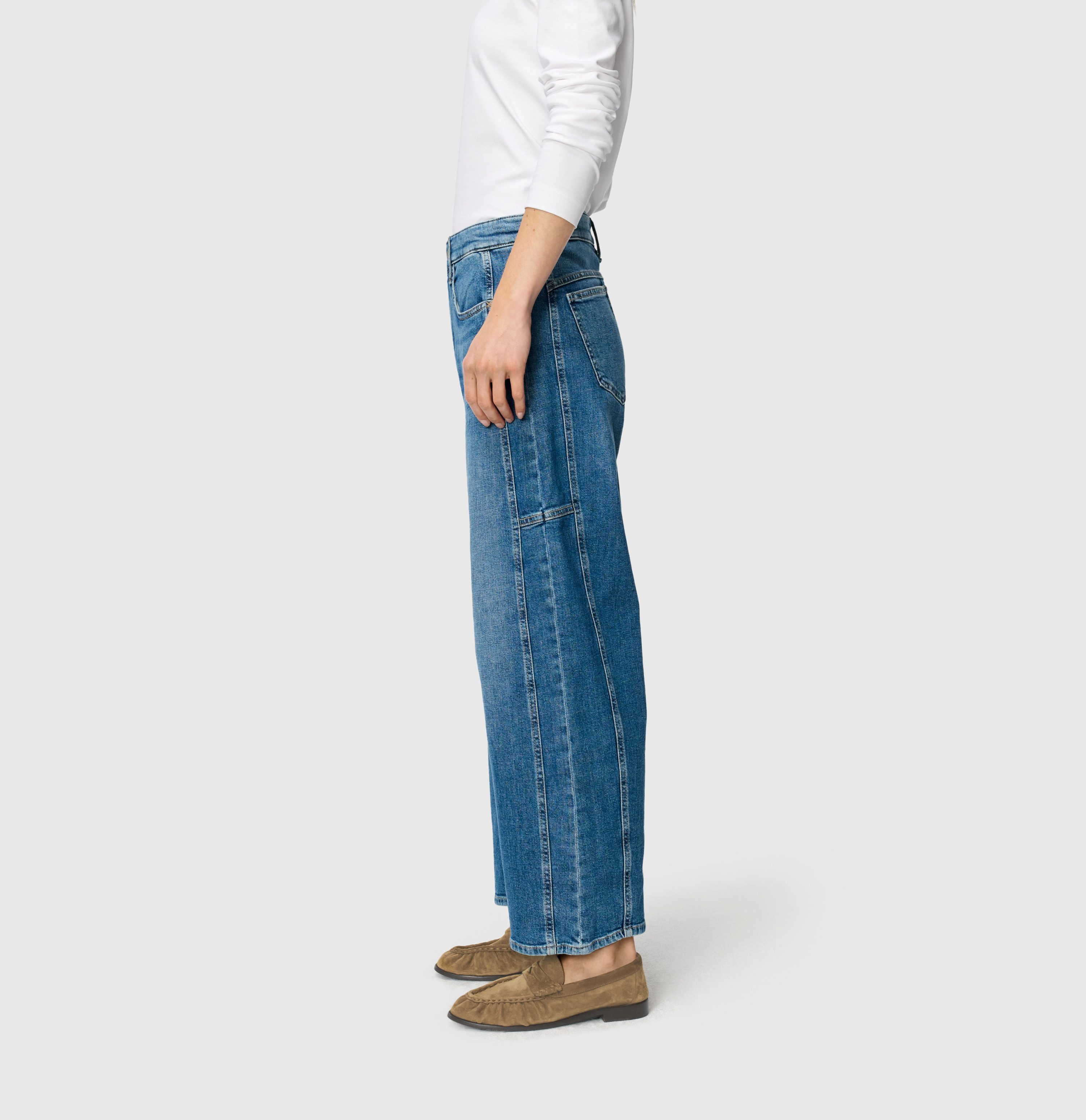 MAC 5-Pocket-Jeans OHIO Barrel Barrel Fit, Naht-Detail auf Kniehöhe