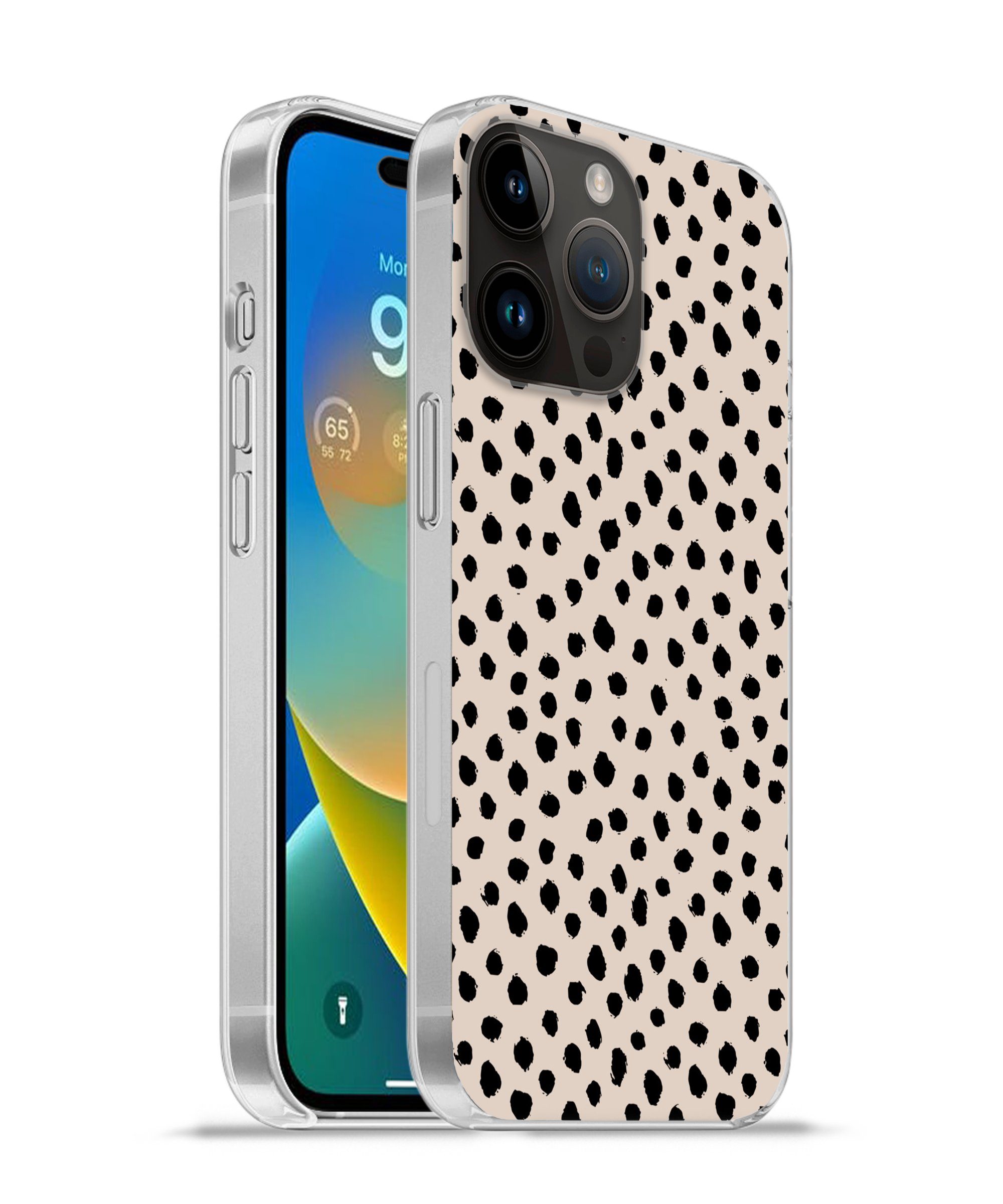 MuchoWow Handyhülle für Apple iPhone 14 Pro Polka dots - Schwarz - Beige, Smartphone-Bumper, Print, Handy Schutzhülle Dünn