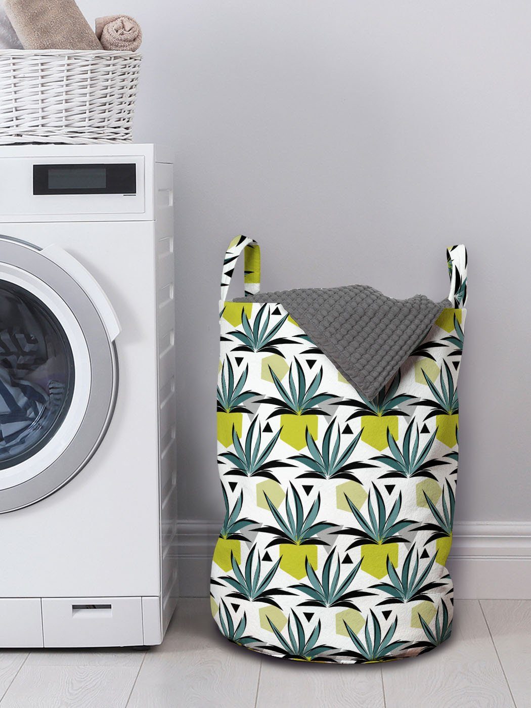 für Kordelzugverschluss Wäschekorb Geometrisches Wäschesäckchen Botanische Waschsalons, und Abakuhaus Griffen mit Tropisch