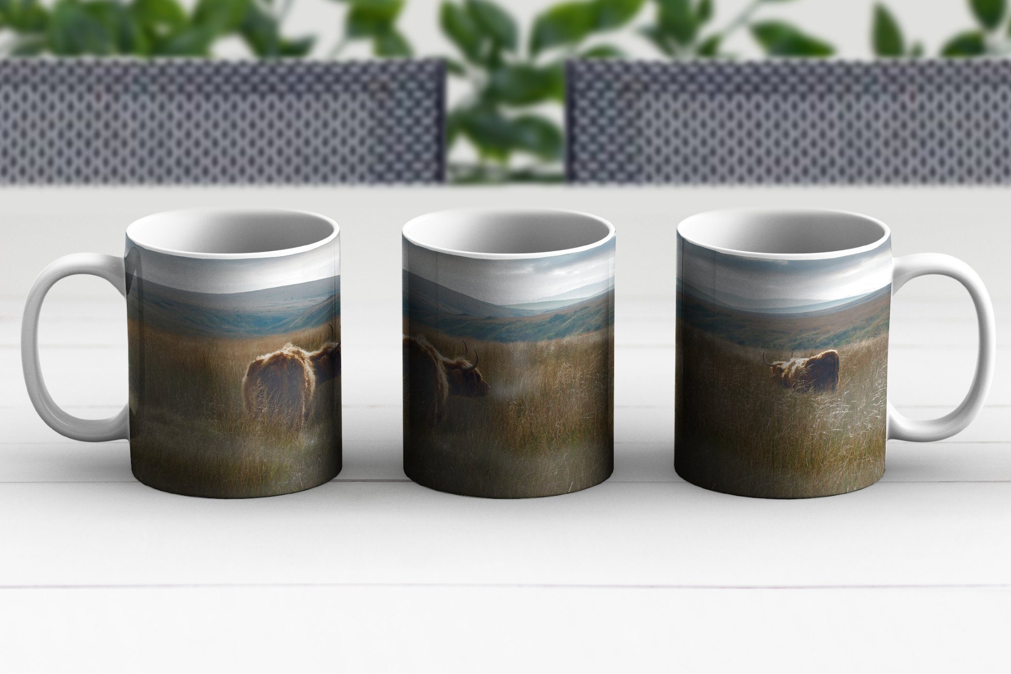 MuchoWow Keramik, Teetasse, Becher, Highlander - Teetasse, Nebel Tasse - Kaffeetassen, Schottische Geschenk Gras,