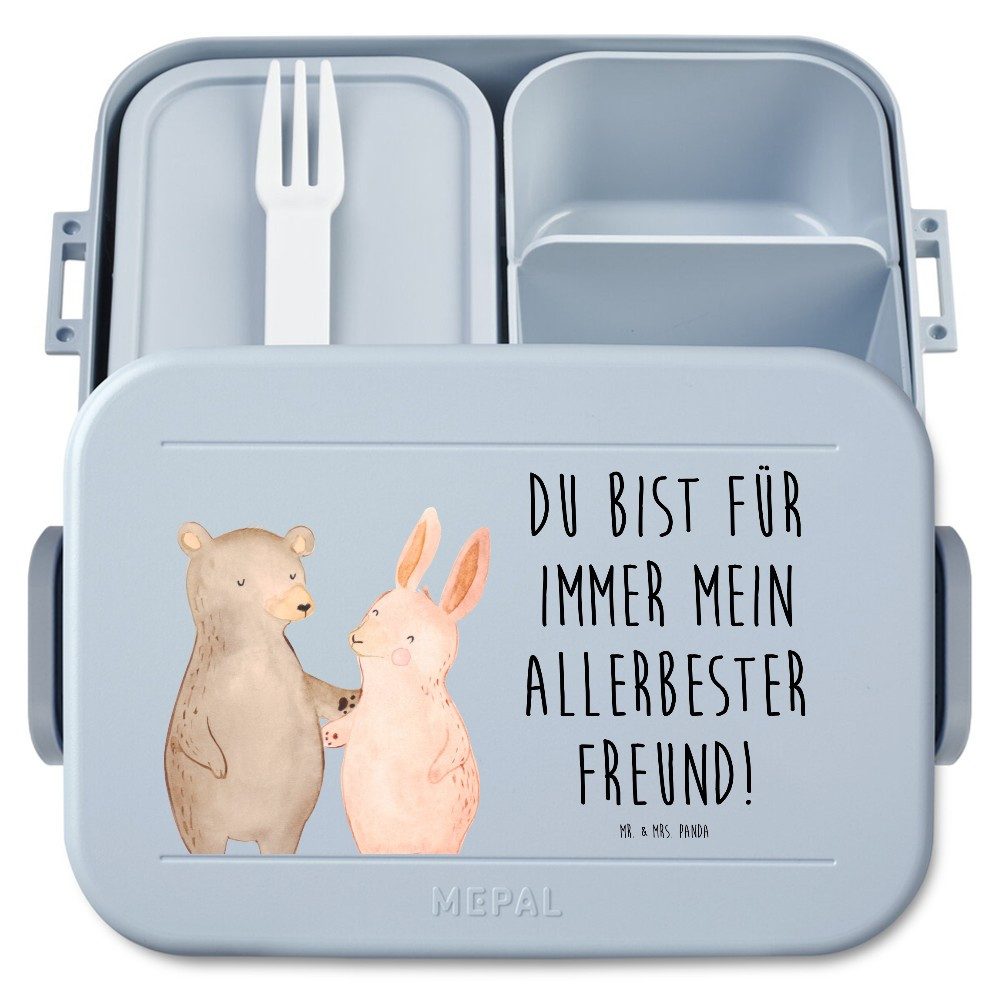 Mr. & Mrs. Panda Butterdose Bär und Hase Umarmen Motiv, Lunchbox, Blau Pastell, Jausenbox, für Im, Polypropylen lebensmittelecht, (Packung), Hase Bentobox Bärchen