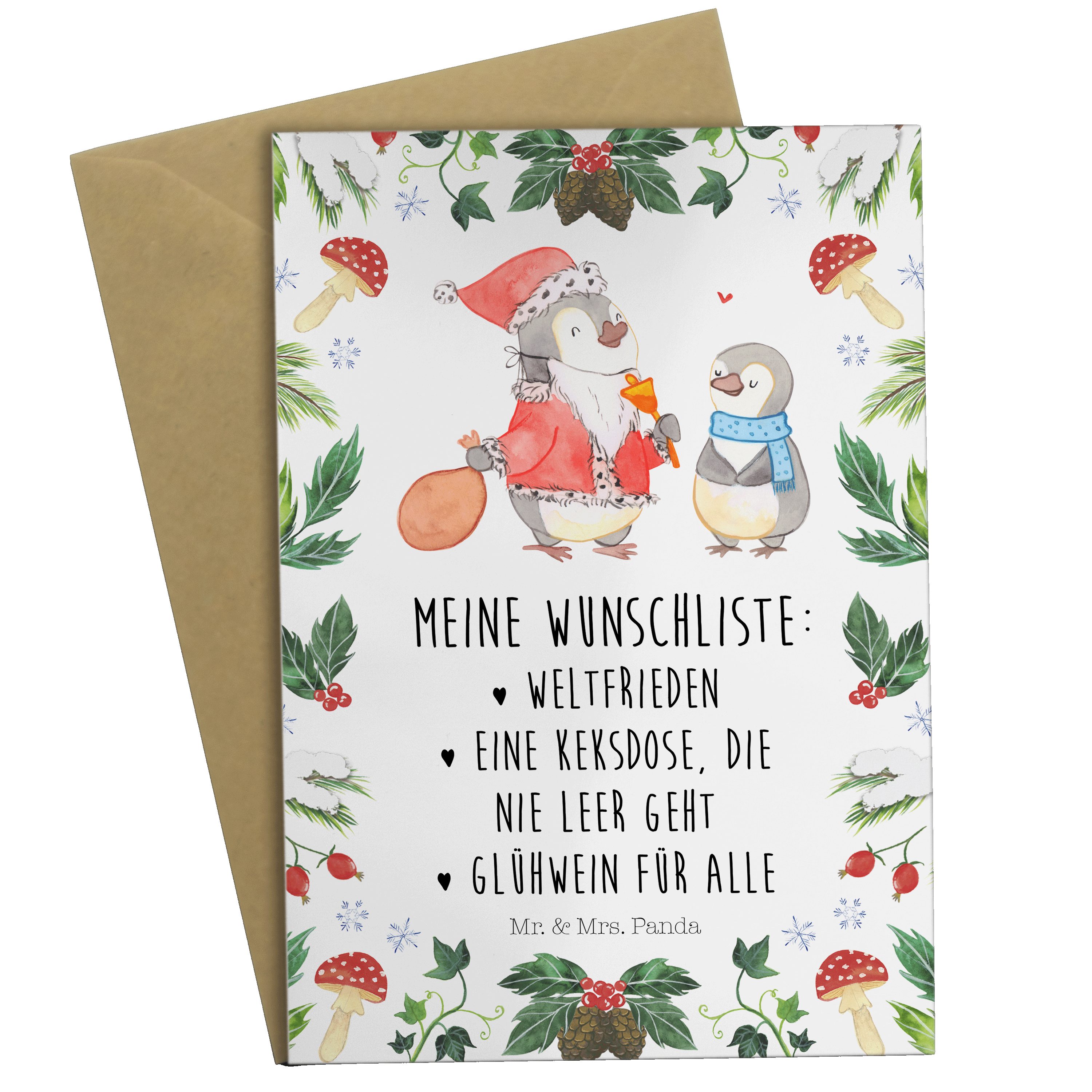 Mr. & Mrs. Panda Grußkarte Pinguin Wunschliste - Weiß - Geschenk, Advent, Einladungskarte, Hochz