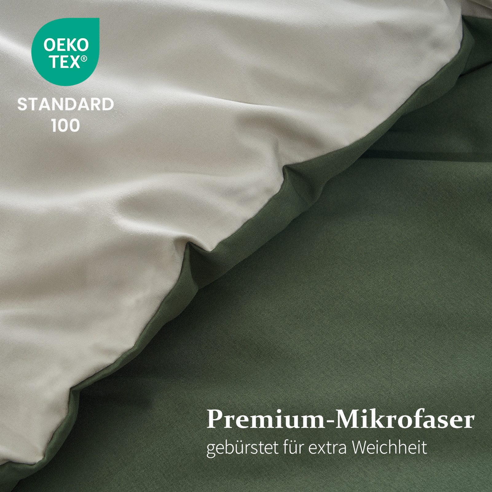 Topfinel Bettwäsche 135x200cm, Seersucker Bettwäsche-Sets, bügelfrei, allergiker, kühlende, 100% Mikrofaser, 3 teilig, 3-tlg. Olivgrün/Beige:1 Btz. 240x220+2 Ktz. 80x80, m. Reißvers.