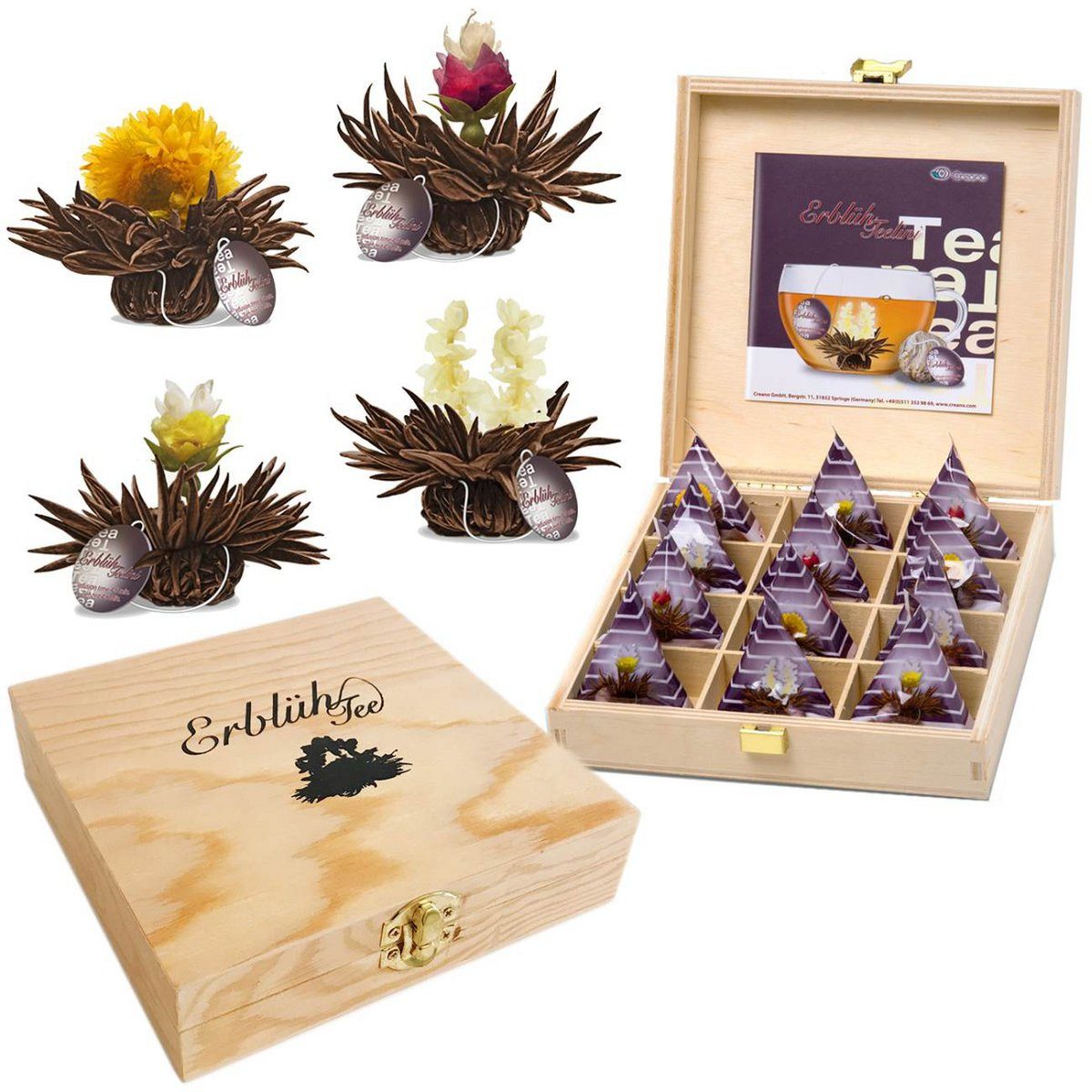 Creano Teebox Creano Teelini Teeblumen 12 ErblühTeelini Teekiste aus Holz Geschenk