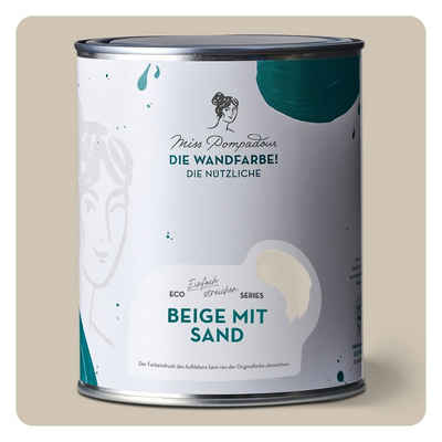 MissPompadour Wandfarbe Beige mit Sand - abwaschbare Wandfarbe mit hoher Deckkraft 1 L, scheuerbeständig und wasserbasiert