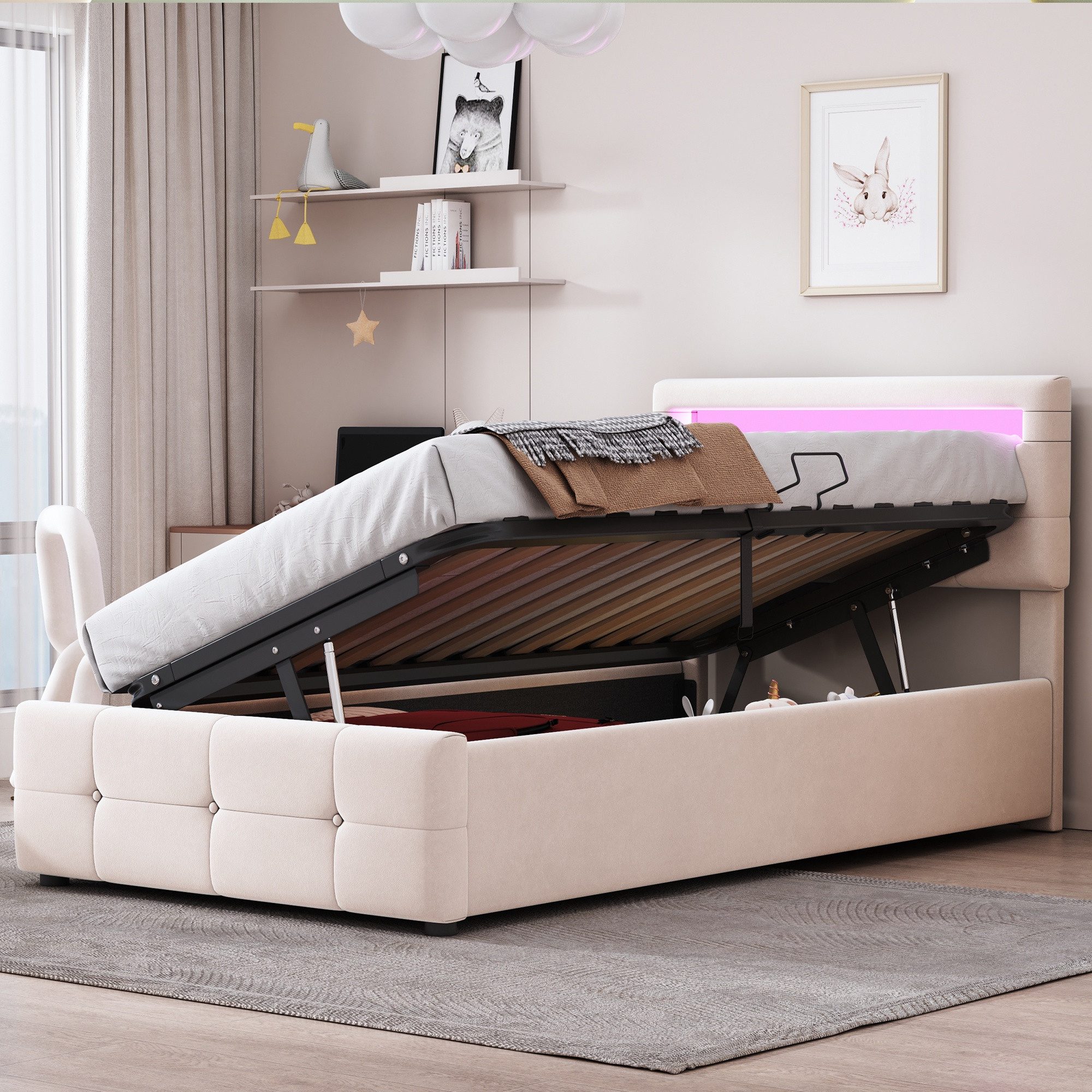 STILVORA Kinderbett 90×200 Bettgestell mit Hydraulisches günstig online kaufen