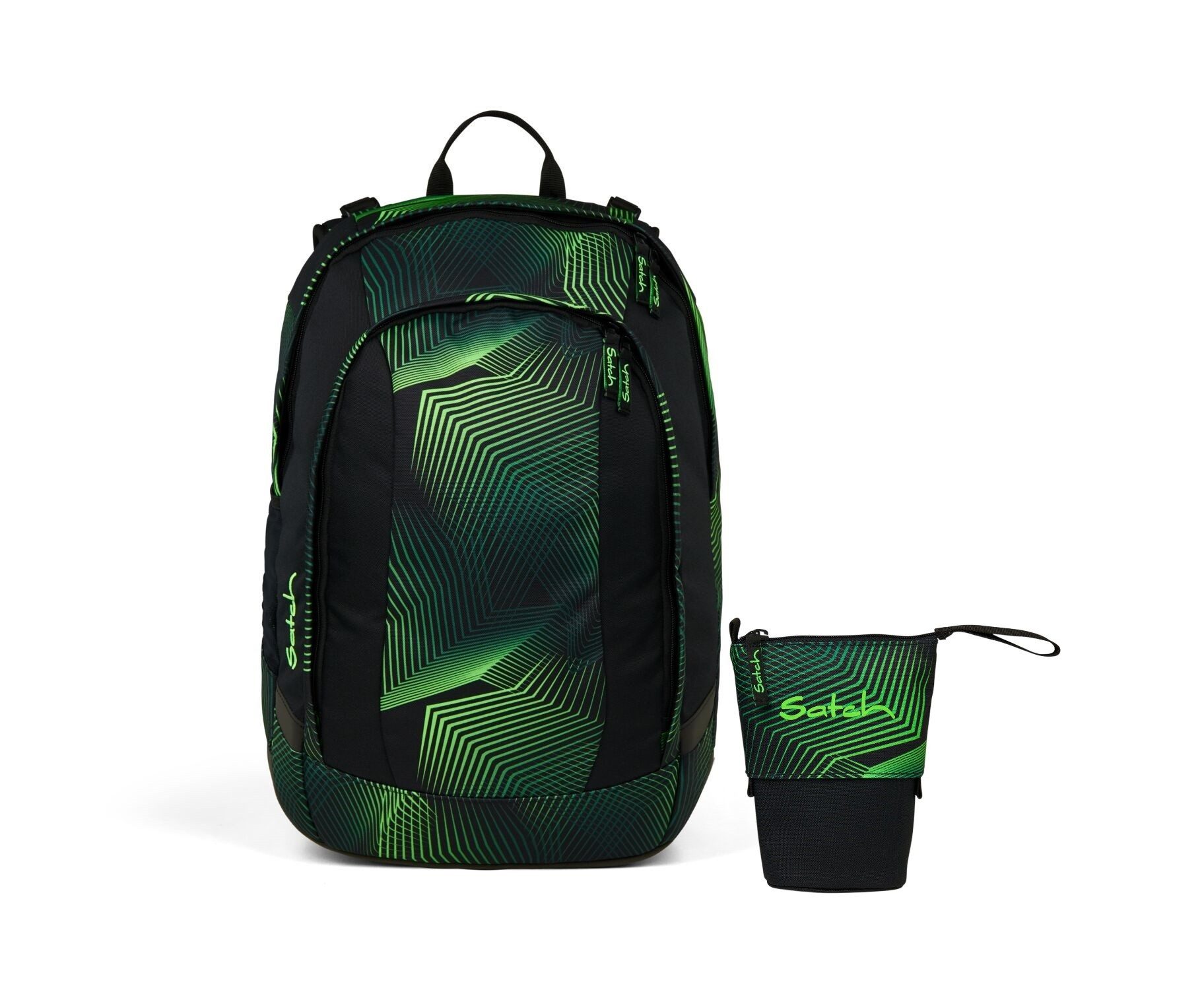 Satch Schulranzen Schulrucksack-Set AIR Seismic Green 2-teilig (2-teilig), Schulranzen, ergonomisch, Laptop-Fach, Your-Size-System
