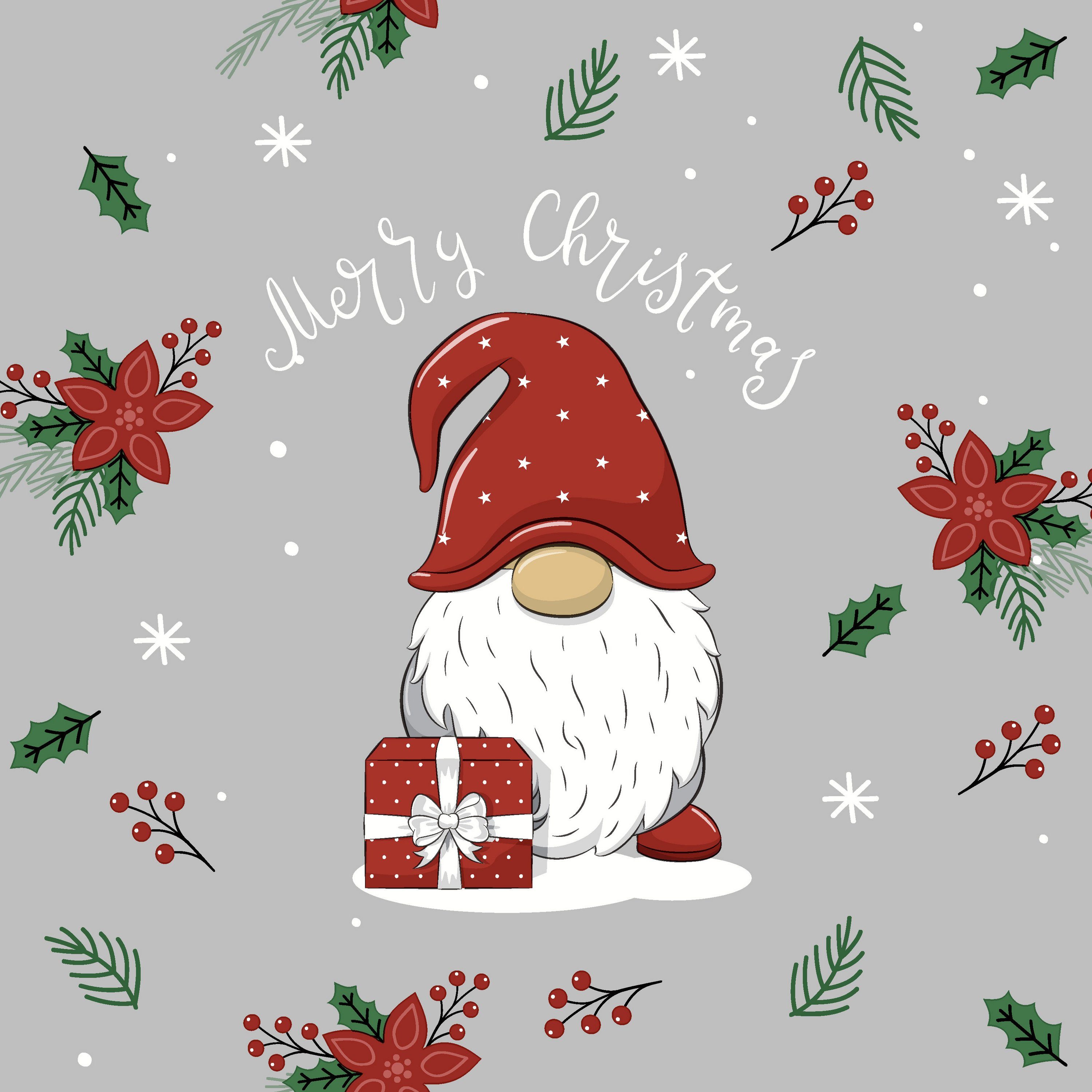 Papierserviette Wichtel mit Geschenk