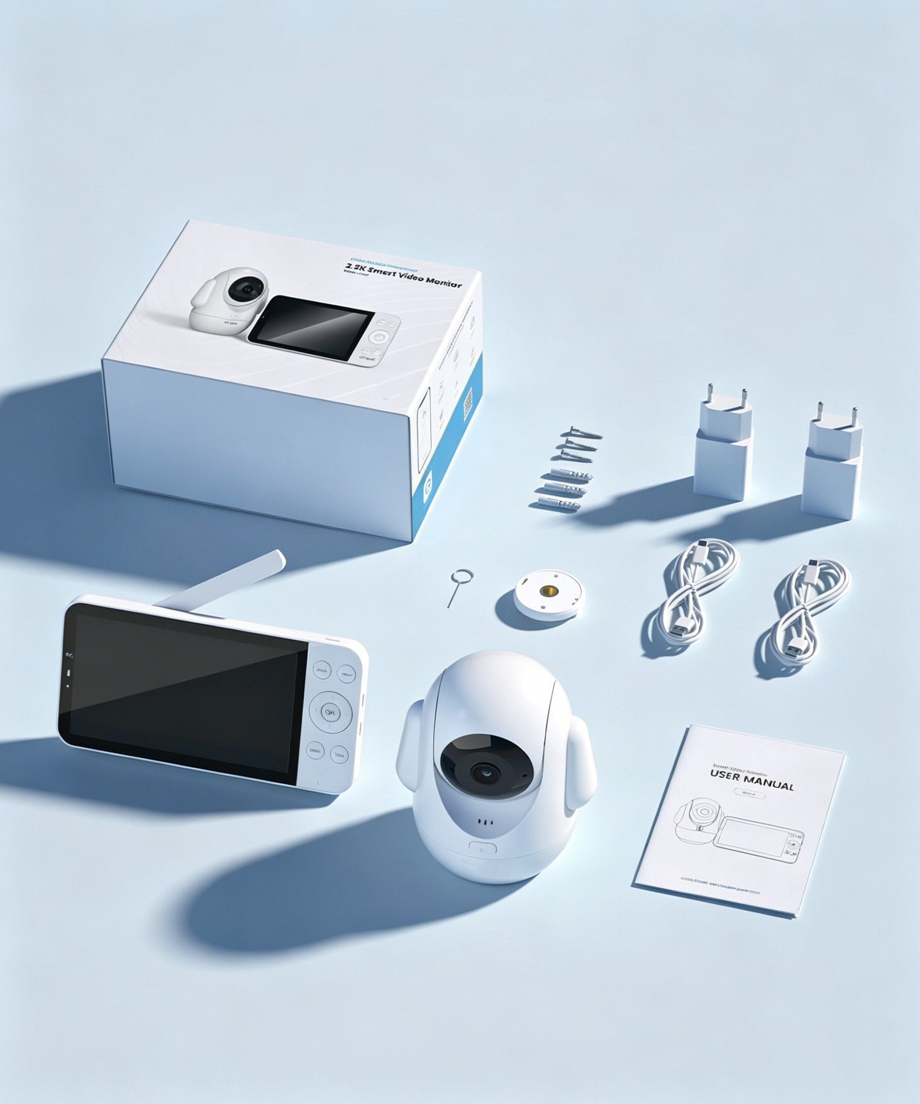 Boifun Video-Babyphone Babyphone mit Kamera 2,5K/4MP, 5,5 Zoll WLAN Video babyfone, unterstützt 2,4 GHz und 5 GHz PTZ 360°, 1-tlg., Intelligentes Nachtlicht, Automatische Verfolgung, Weinen/Bewegungs, IR/RBG Nachtsicht,Mit Bluetooth-Netzwerkkonfiguration