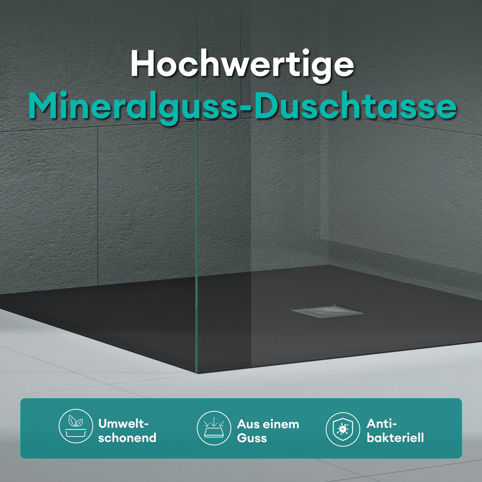 Mai & Mai Duschwanne Duschtasse Mineralguss rutschfest Höhe 3 cm versteckter Ablauf Geoma09, Mineralguss, DIN-Anschlüsse, bodeneben, halbeingelassen oder eingeb – Bild 3 von 5