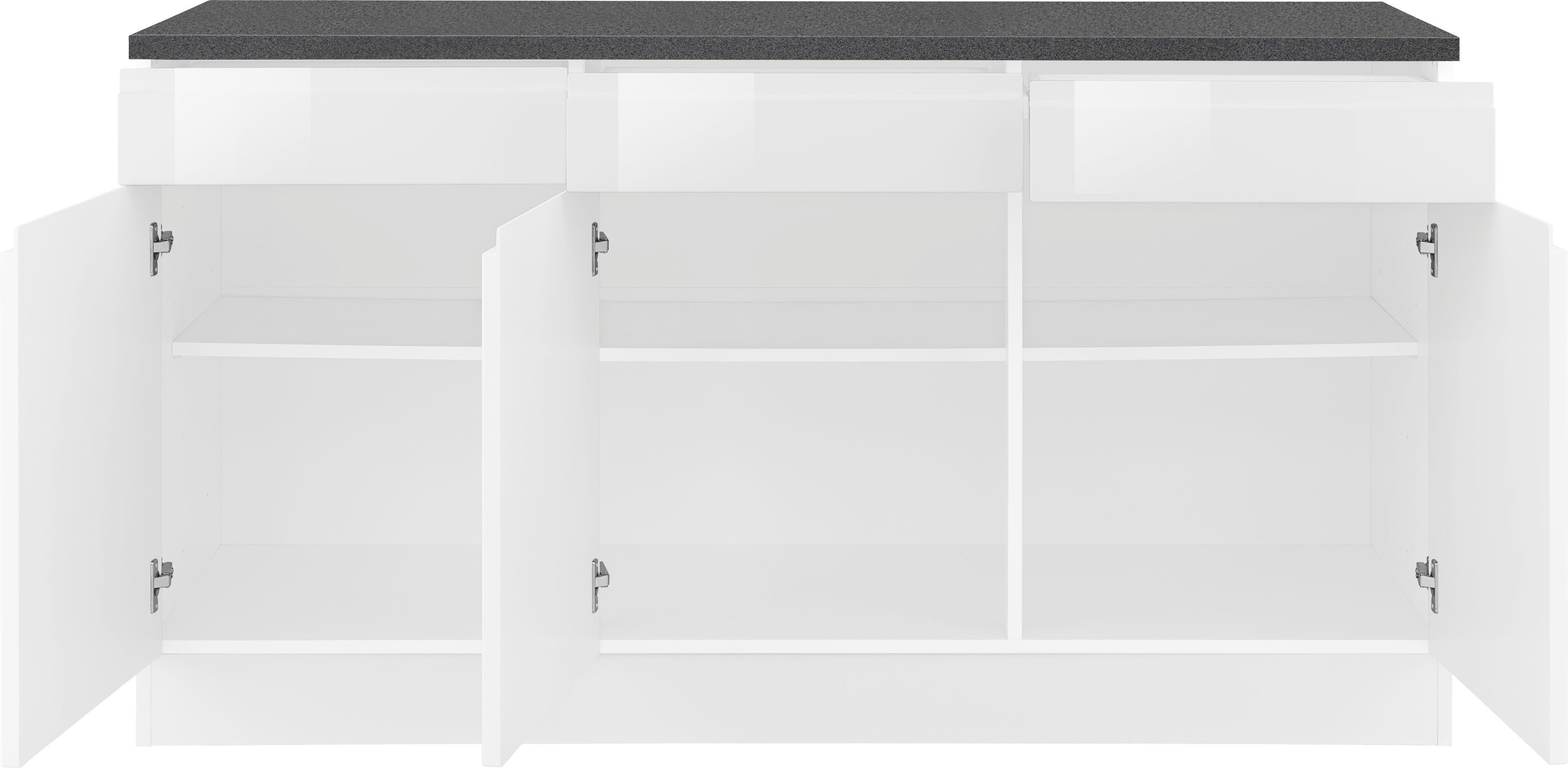 HELD MÖBEL Unterschrank Virginia 85 3 cm Türen, 150 3 hoch, weiß breit, Schubladen, griffloses Design cm weiß Hochglanz/anthrazit 