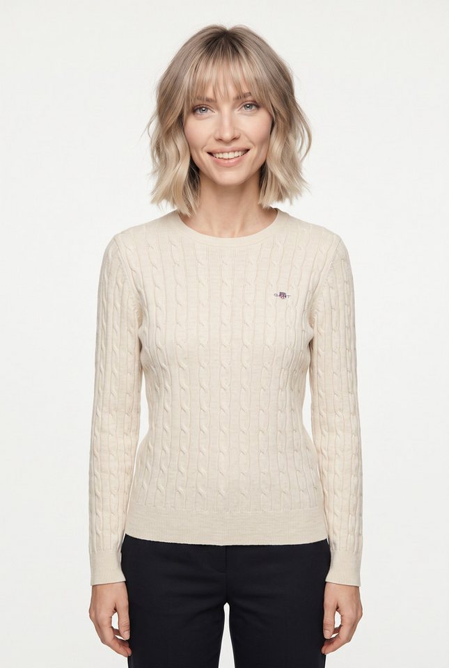 Gant Strickpullover STRETCH COTTON CABLE C-NECK mit Logostickerei auf der Brust