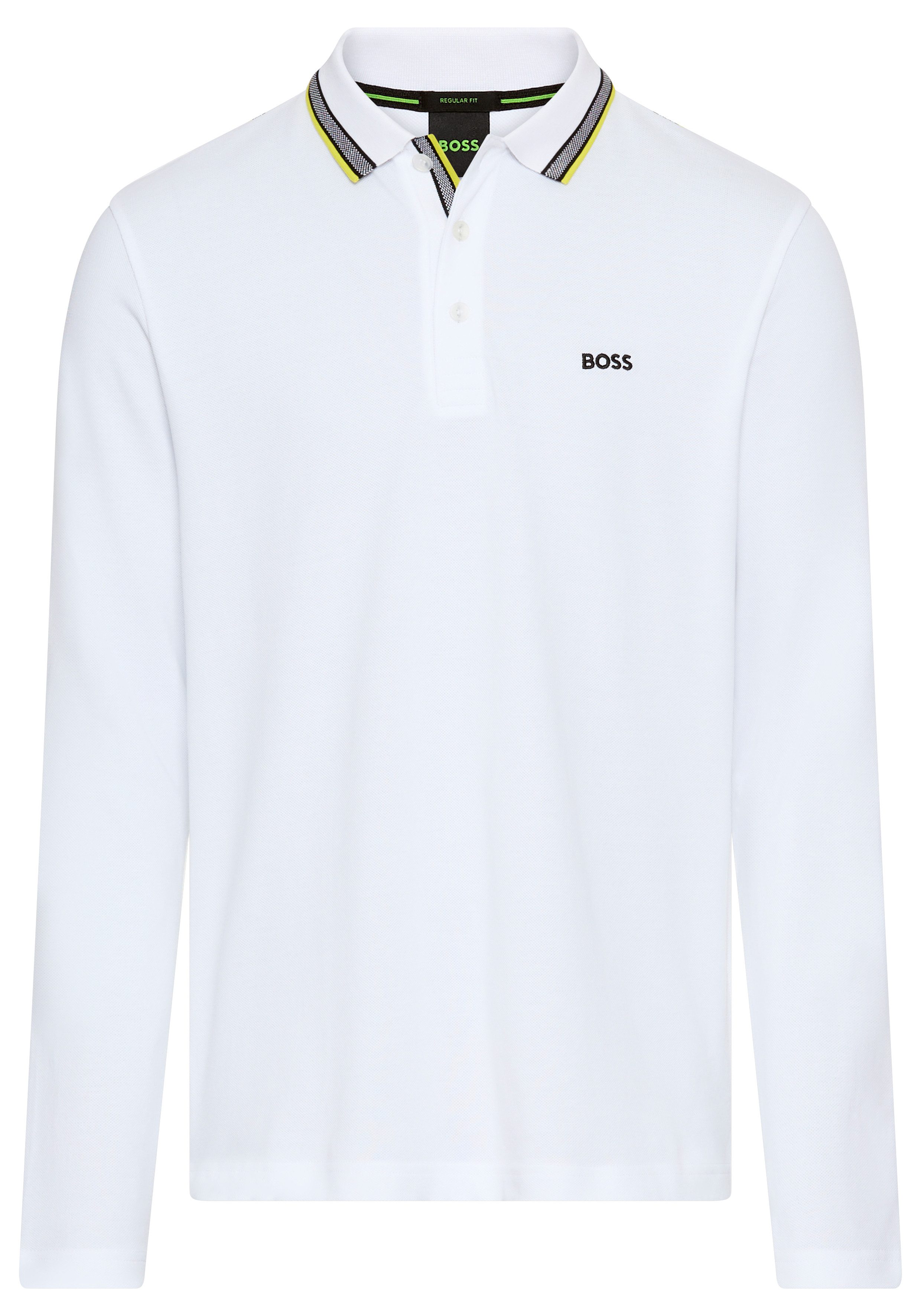 BOSS GREEN Langarm-Poloshirt Plisy mit Streifen am Kragen günstig online kaufen