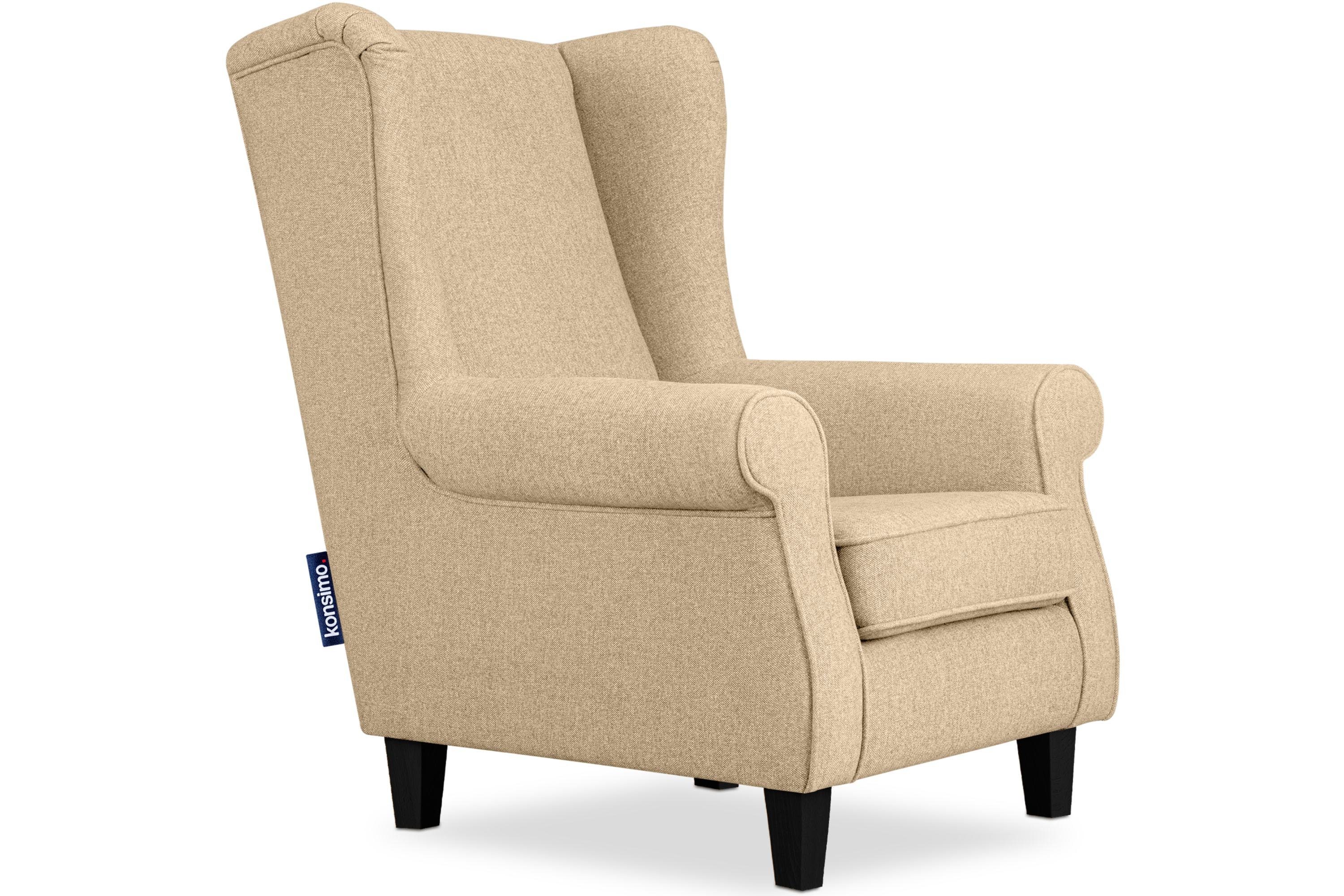 KONSIMO® Ohrensessel MILES Gepolsterter Sessel, mit Armlehnen, Massivholzbeine