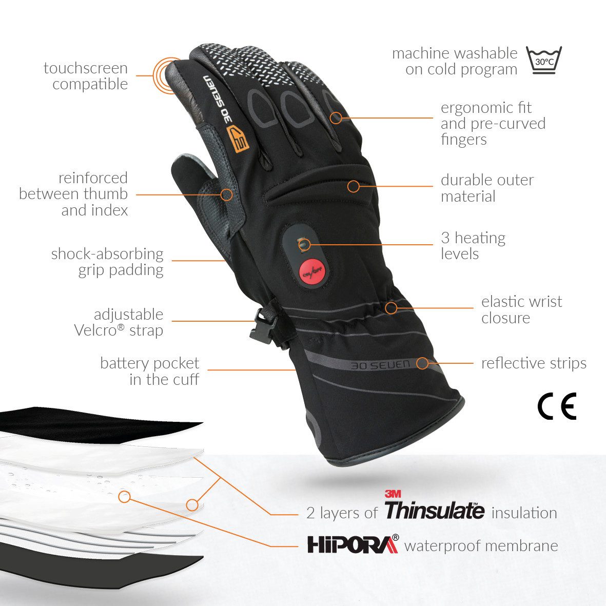 30seven Fahrradhandschuhe beheizte Handschuhe 7,4V Set inkl. 2 Akkus & Doppelladegerät