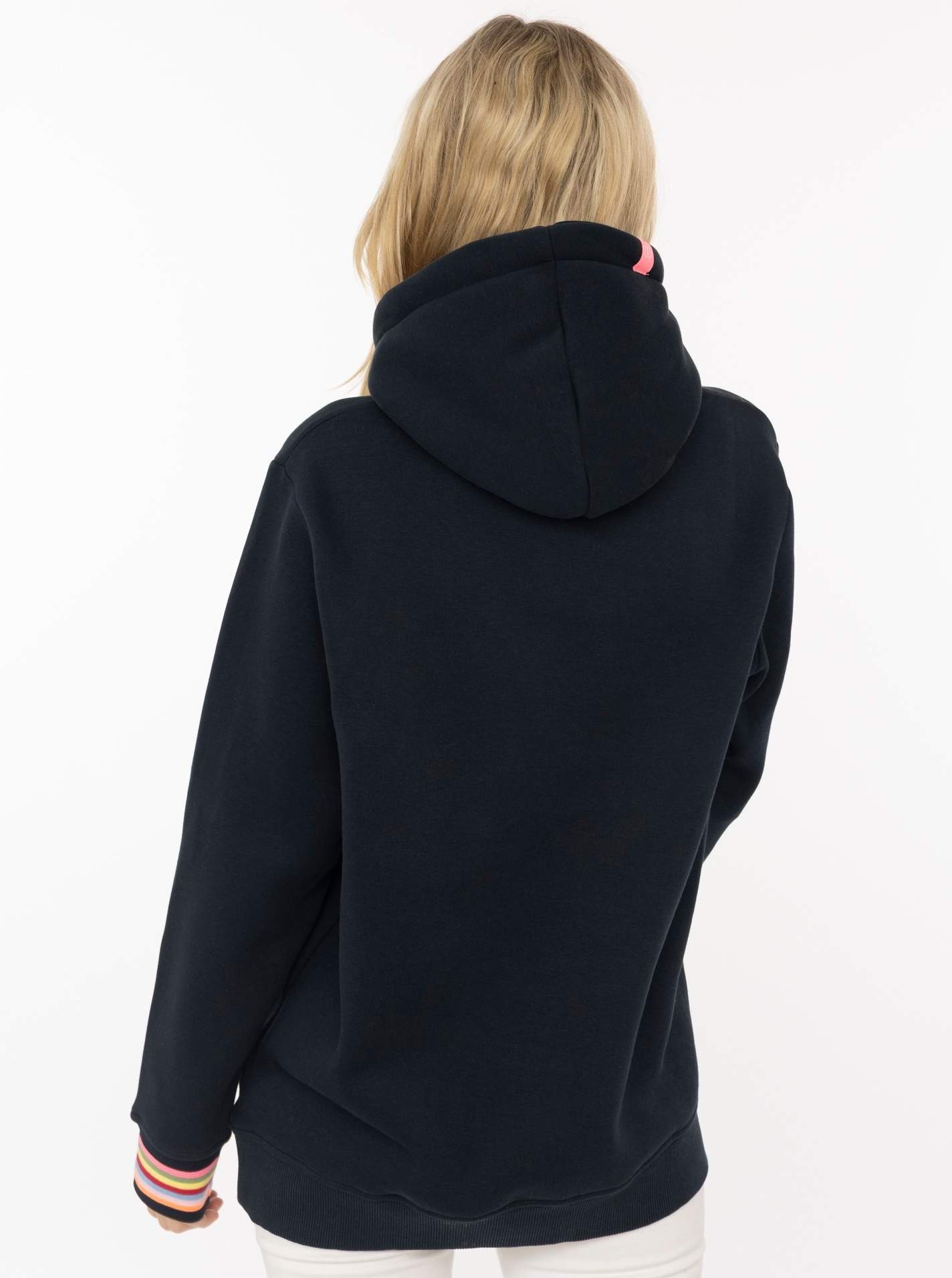 Zwillingsherz Hoodie "POSITIVE" buntes Sticklogo und gestreifte Ärmelbündchen, Kapuze, Kängurutasche