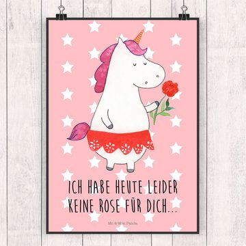 Mr. & Mrs. Panda Poster DIN A4 Einhorn Dame - Rot Pastell - Geschenk, Freundin, Wanddeko Bild, Einhorn Dame (1 St), Lebendige Farben