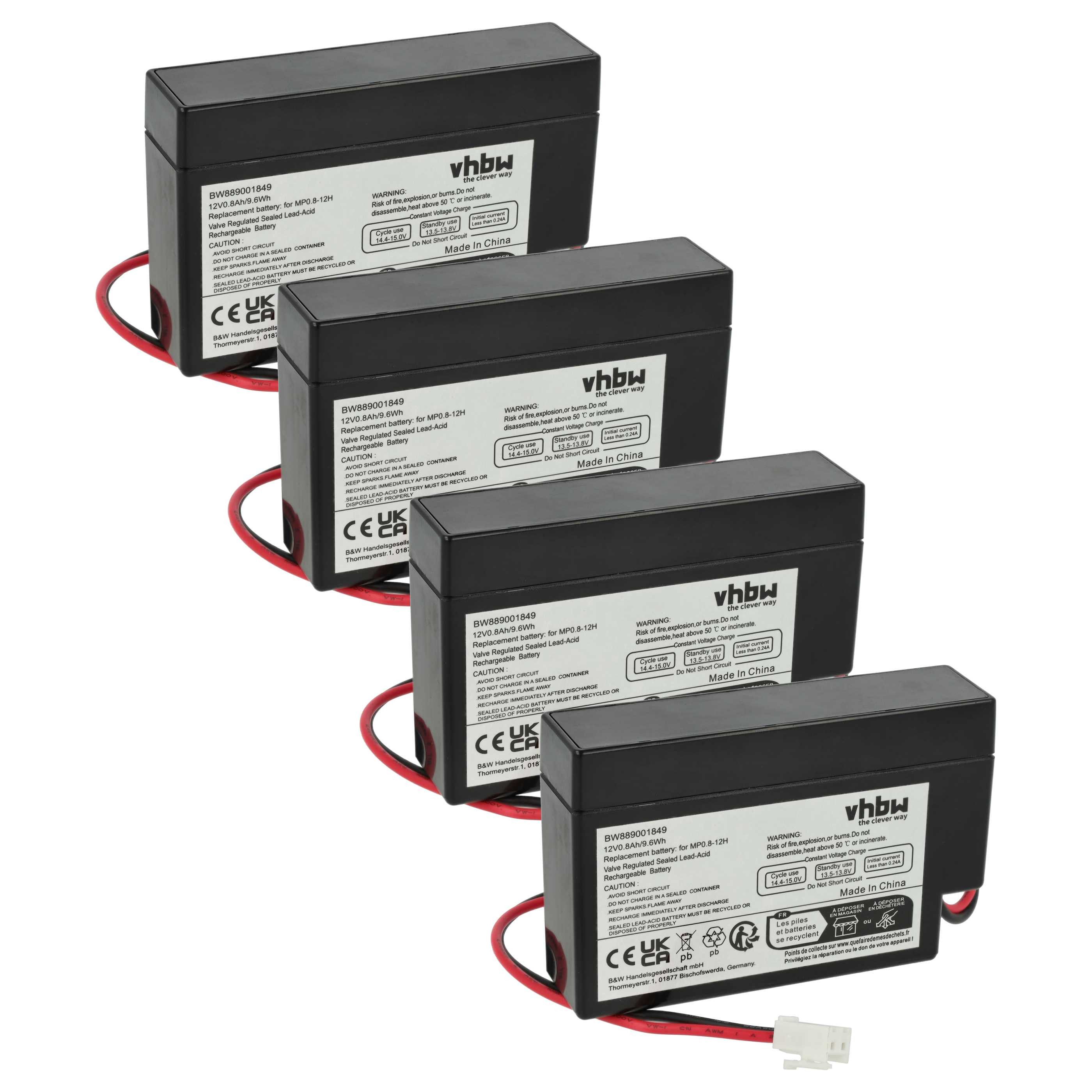 vhbw Akku Ersatz für MP0.8-12H für Notbeleuchtung / Medizin / Rollladen- & Akku Akku AGM 800 mAh (12 V, 4 St), Leistungsfähiger Ersatzakku geeignet für diverse Anwendungsbereiche