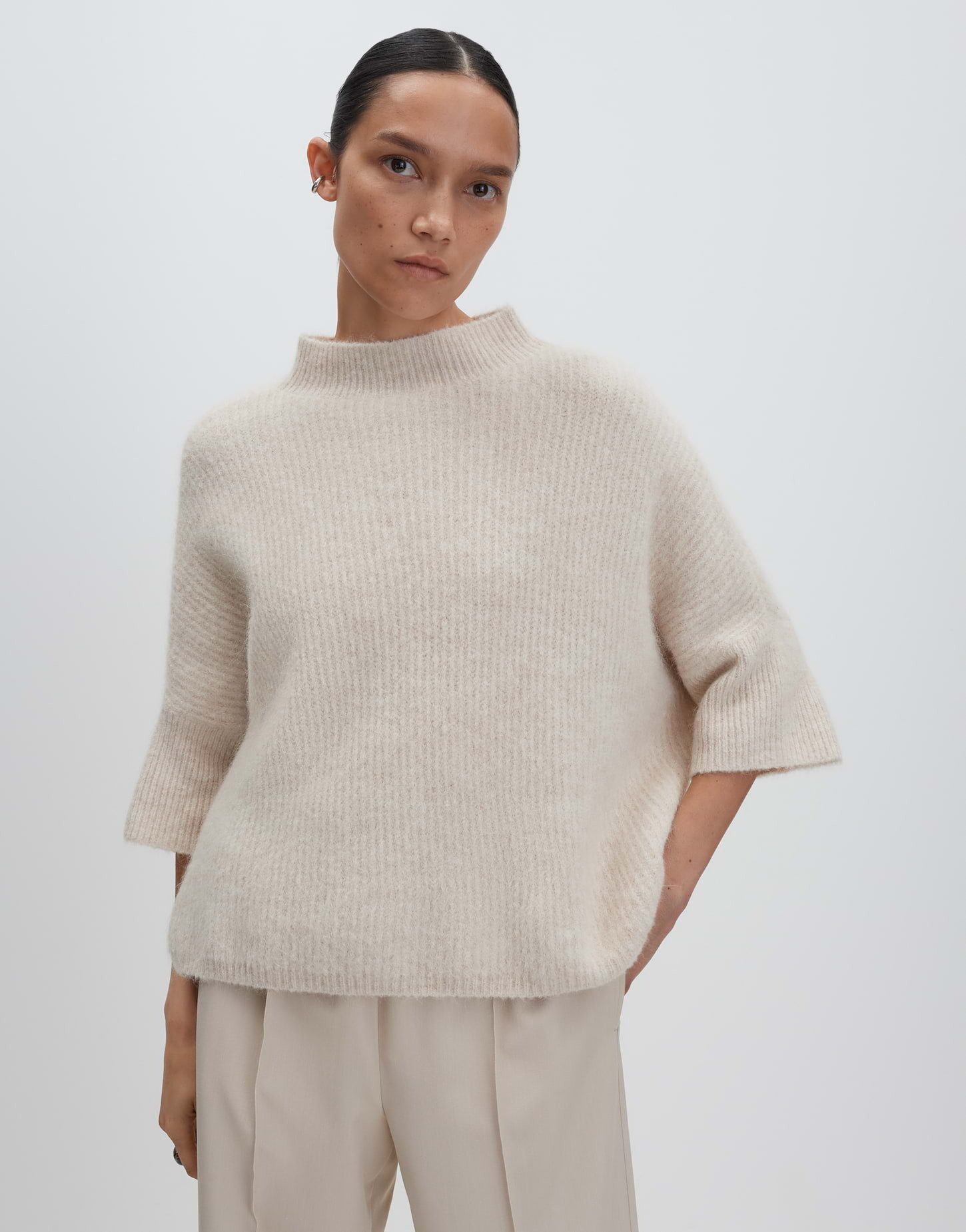 someday Strickpullover TALENE Loose aus Alpakamix weite Passform, leicht verkürzt geschnitten, feine Rippstruktur