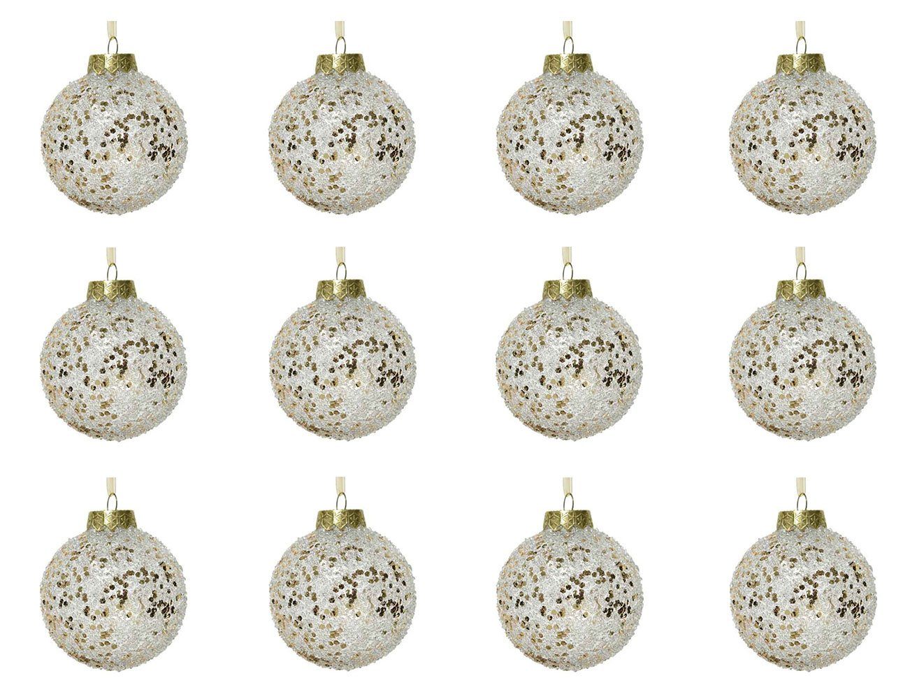 Kunststoff decorations Weihnachtskugeln mit transparent 8cm Christbaumschmuck, Glitzer gold, 12er season Set Decoris