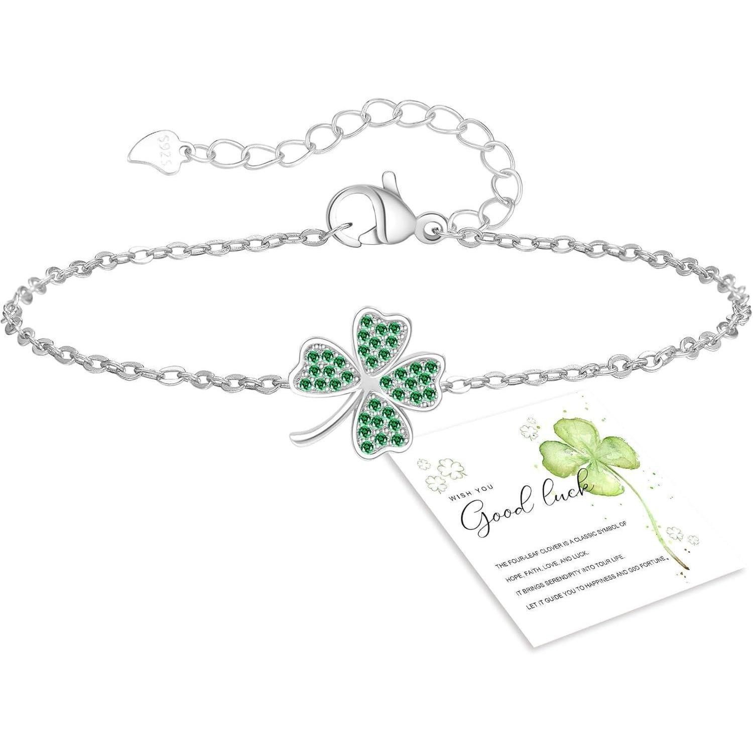 LuxusKollektion Freundschaftsarmband Armband Damen Silber Gold Kleeblatt Geschenk Freundin green leaf