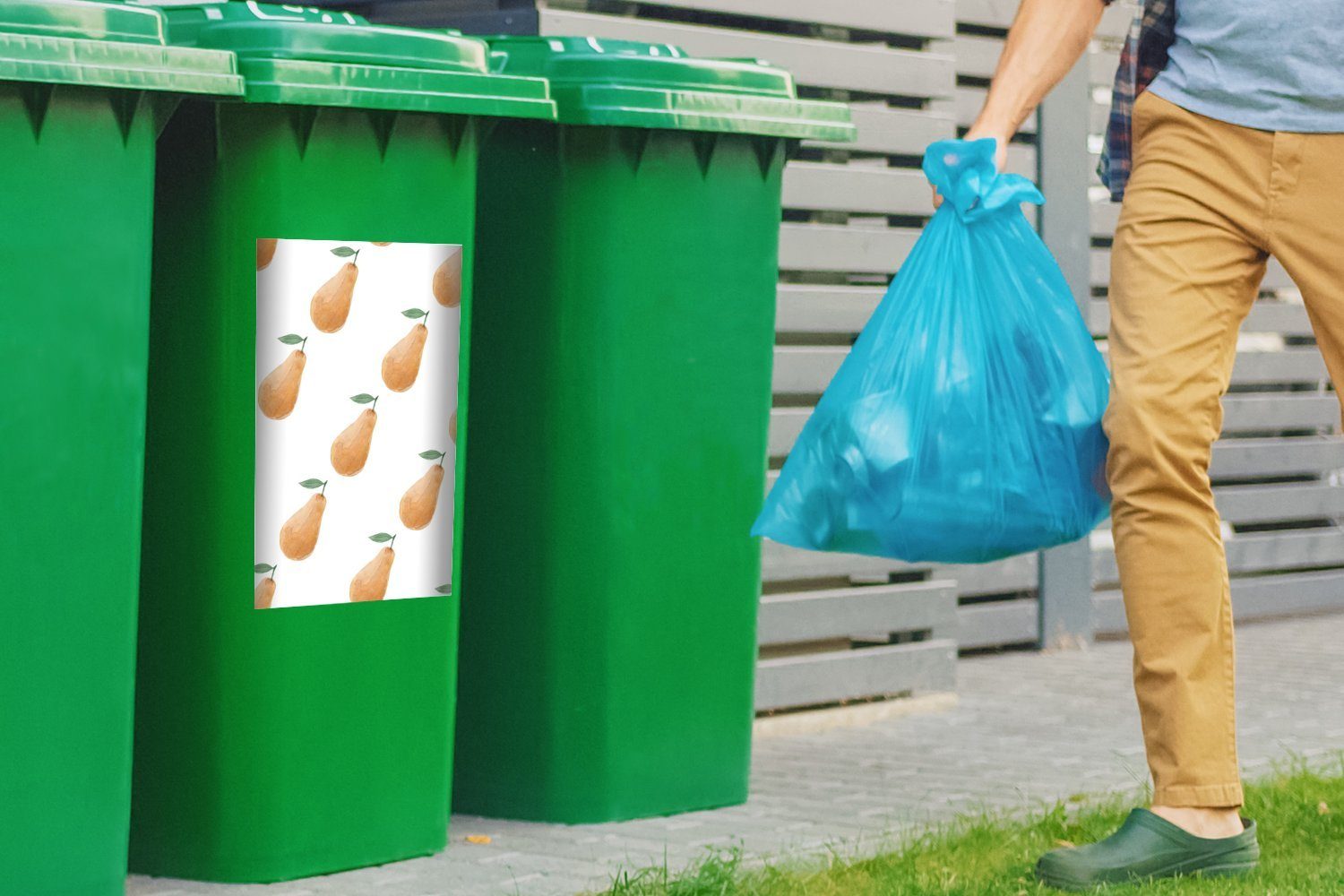 Schablonen Wandsticker Mülltonne, MuchoWow St), Mülleimer-aufkleber, Container, - (1 Abfalbehälter - Sticker, Birnen Aquarell