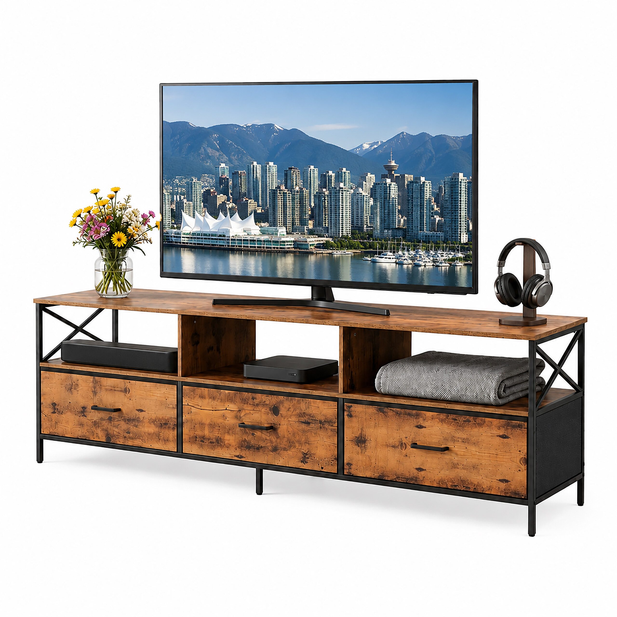 relaxdays Lowboard TV Lowboard mit Stauraum (1 St), Industrial-Schwarz, 150 cm
