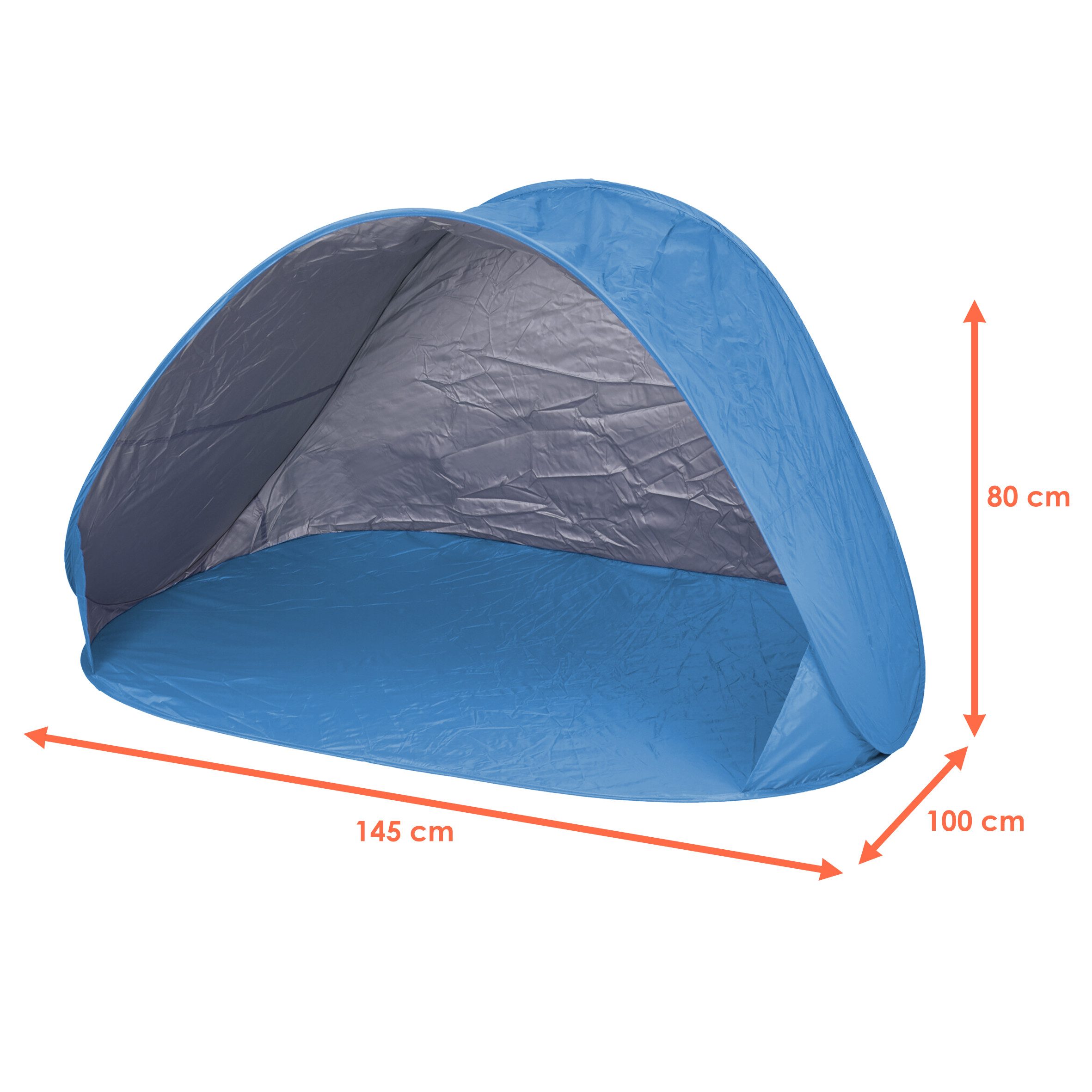 Spetebo Strandmuschel Pop Up Strandmuschel blau mit Tragetasche - 145 x 100 cm, Personen: 2 (Stück, 1 tlg., Strandmuschel), Strand Zelt selbstaufstellend mit UV 50+ Schutz