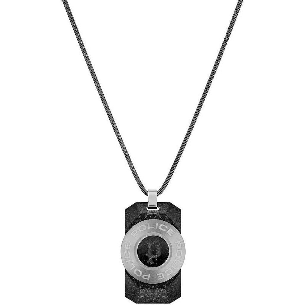 Police Edelstahlketten-Set Herren Halskette Kette Edelstahl mit Carbon Anhänger 70cm Police
