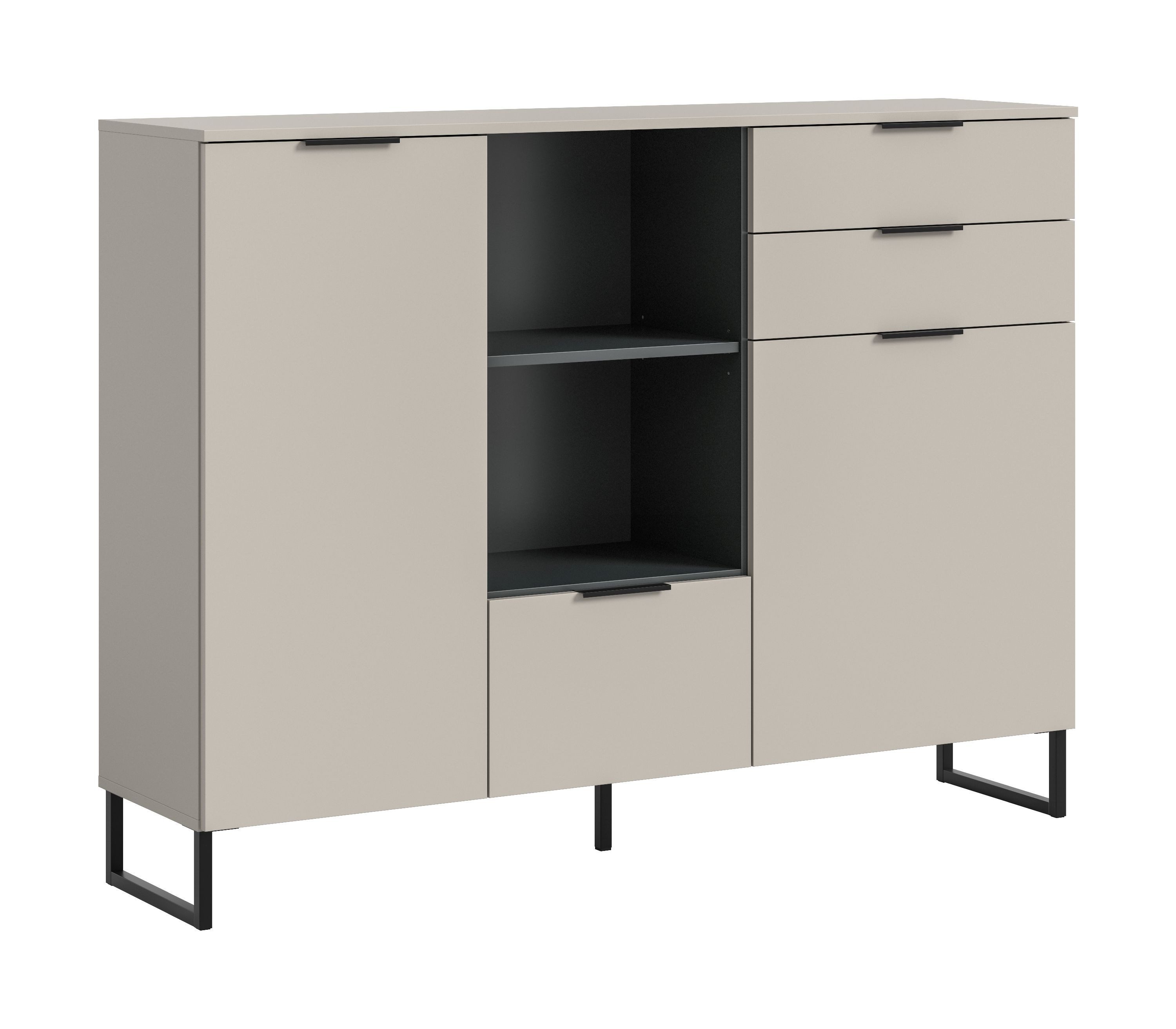 xonox.home Highboard Noida, Kaschmir Nachbildung Melamin beschichtet 112x150x37 cm