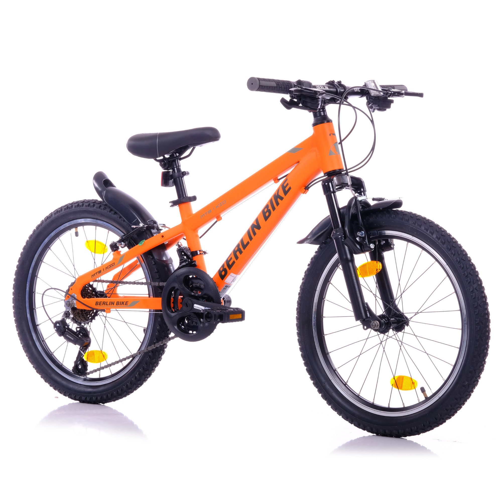 BERLIN BIKE Kinderfahrrad 20 Zoll Alu MTB, 6–9 Jahre Mädchen Jungen, Geschenk für Kinder, 21 Gang Shimano FD-TZ500/RD-TY200D Schaltwerk, Kettenschaltung, Vordere Federung, Alurahmen, ideal für Fahrer bis 140 cm