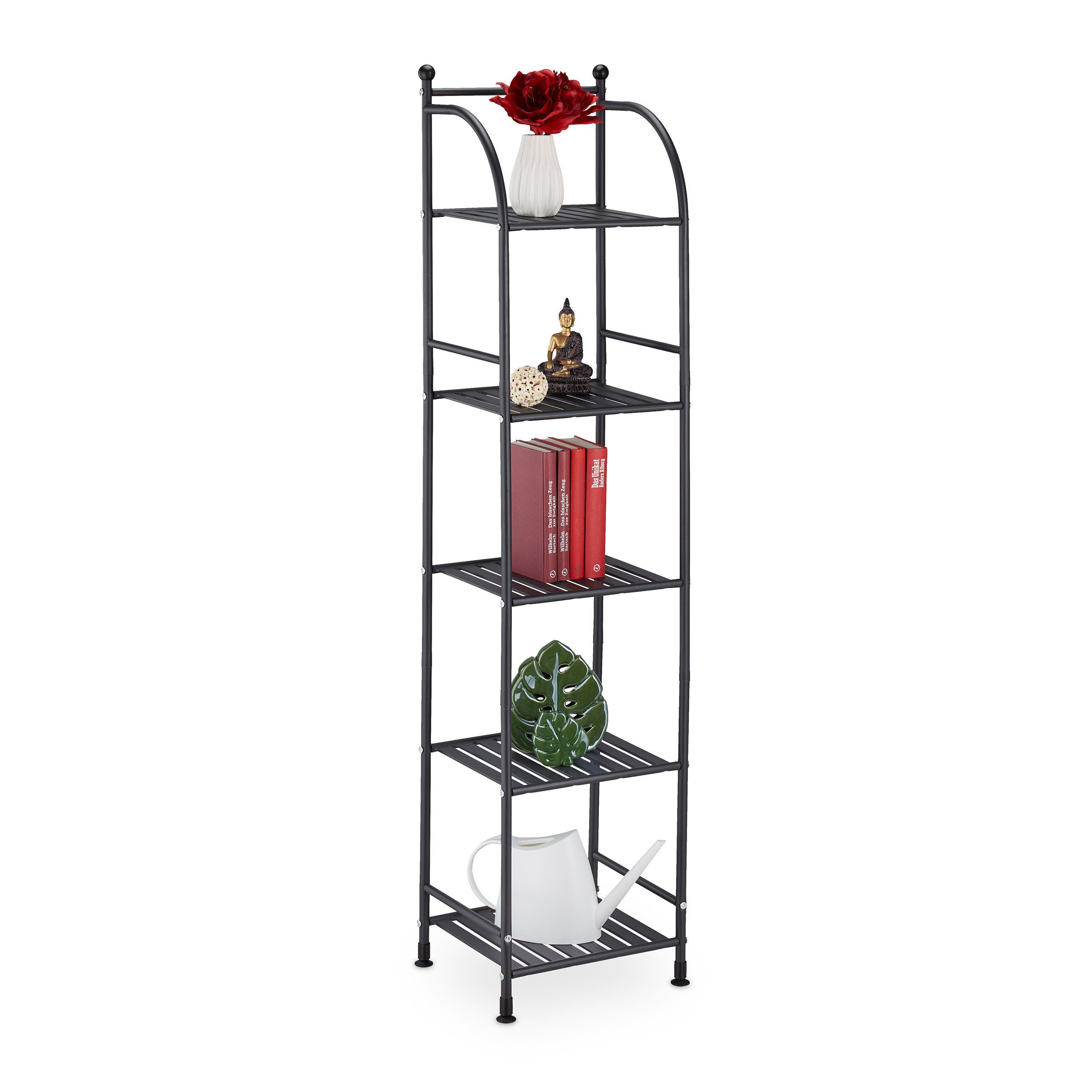 relaxdays Standregal Schmales Standregal mit 5 Ablagen, schwarz günstig online kaufen