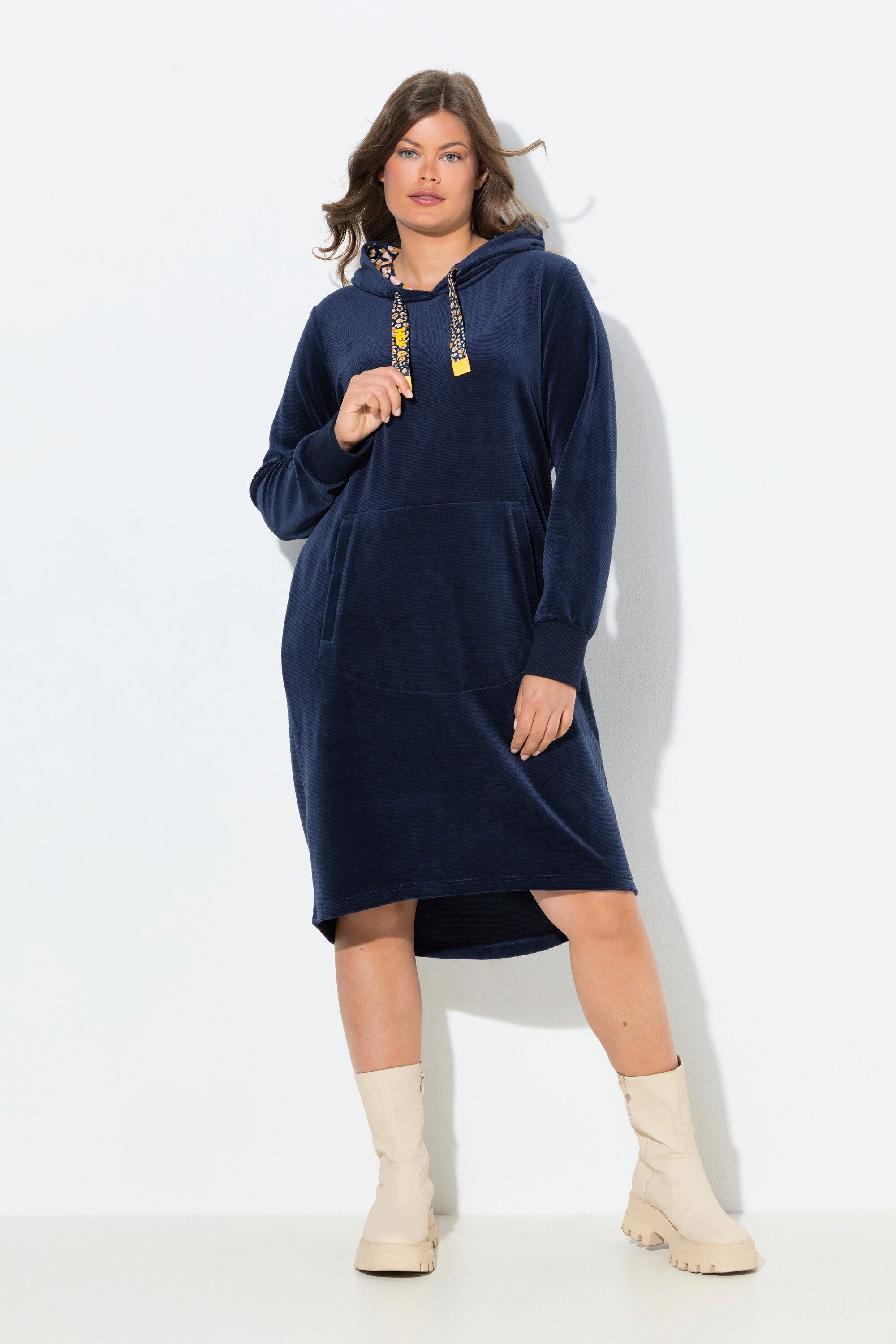Midikleid Kapuzenkleid fein Cordoptik Langarm