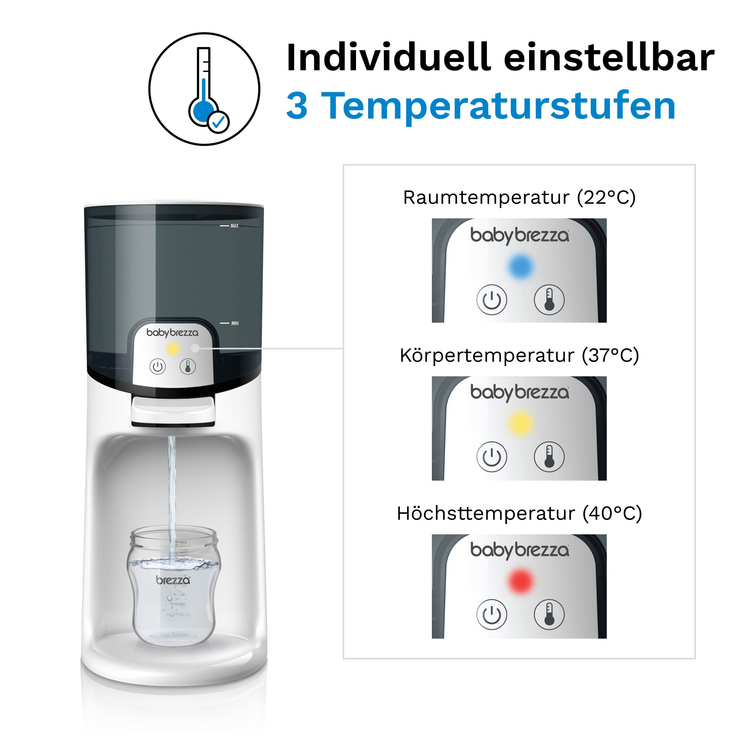 Baby Brezza Babyflaschenwärmer Wasserwärmer für Babynahrung mit 3 Temperaturstufen & Schnellfunktion, Sofort warmes Wasser mit 3 Temperaturstufen – ideal für Fläschchen