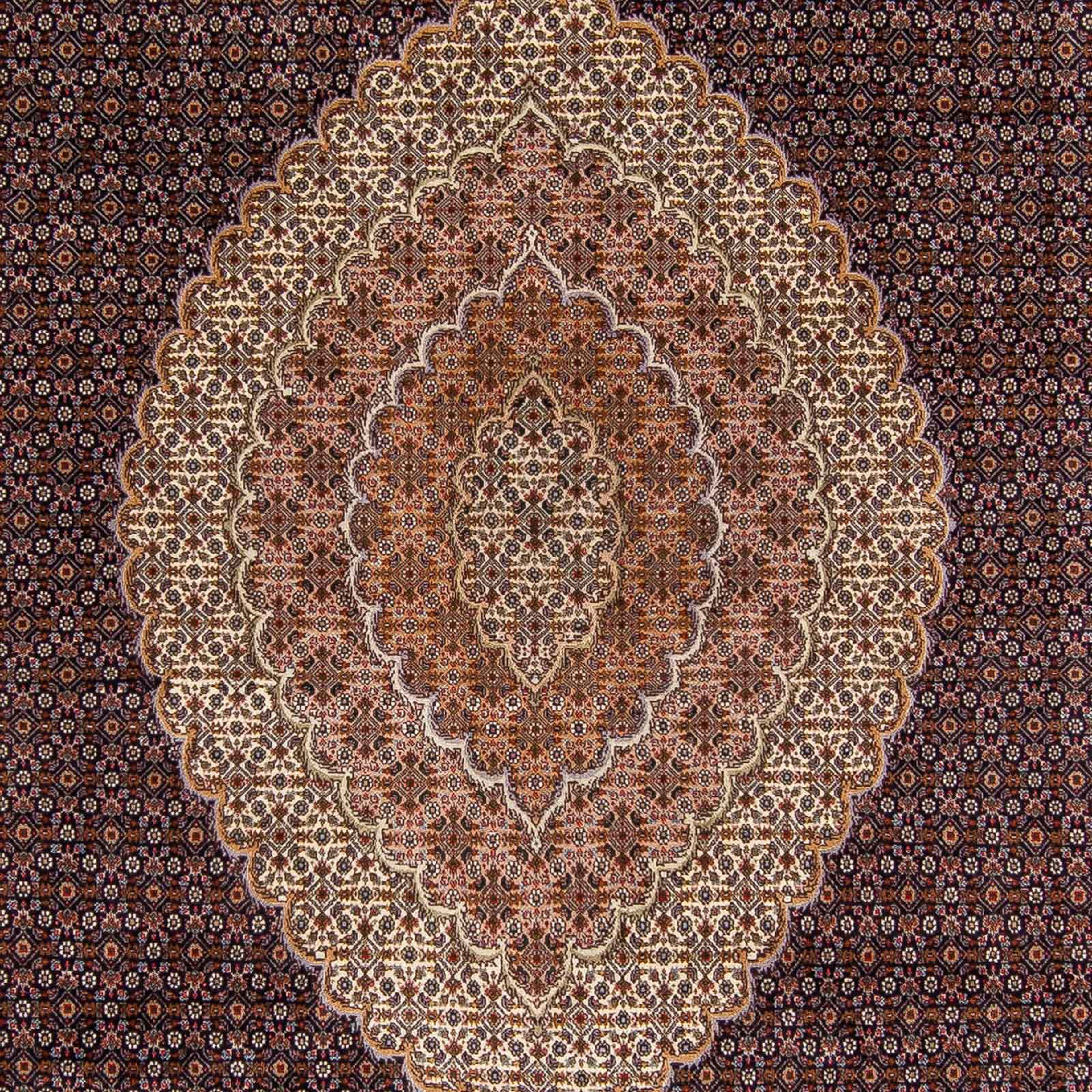 Orientteppich Perser mm, Wohnzimmer, mit - Täbriz rechteckig, 250 morgenland, 10 Einzelstück Zertifikat - 336 x Höhe: cm - Handgeknüpft, braun