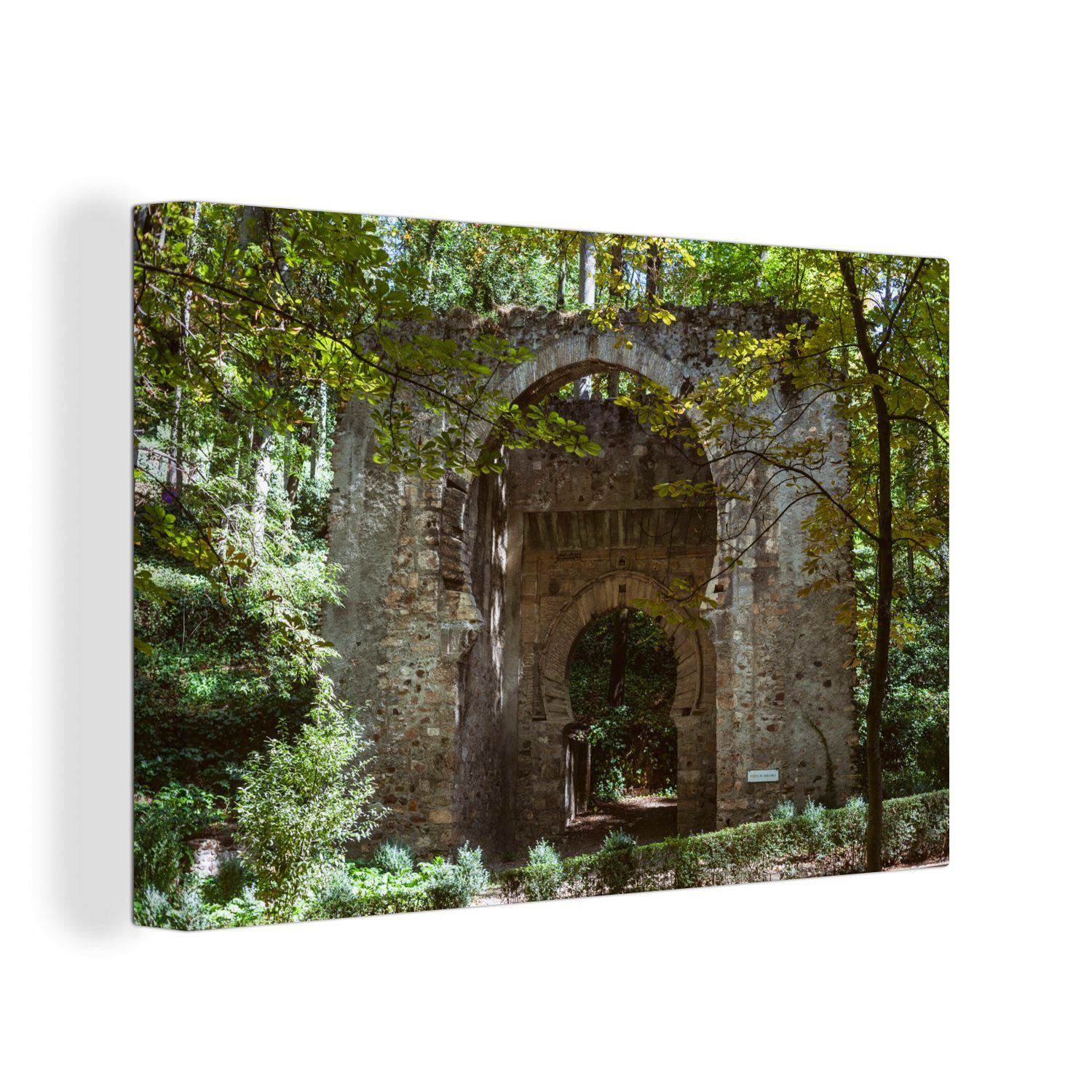 OneMillionCanvasses® Leinwandbild Wald - Tor - Steine, (1 St), Wandbild Leinwandbilder, Aufhängefertig, Wanddeko, 30x20 cm