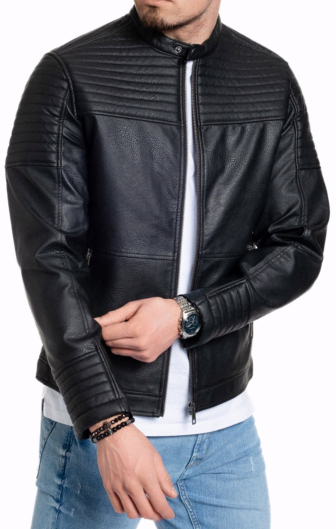 Jack & Jones Bikerjacke Lederjacke Smith gesteppt