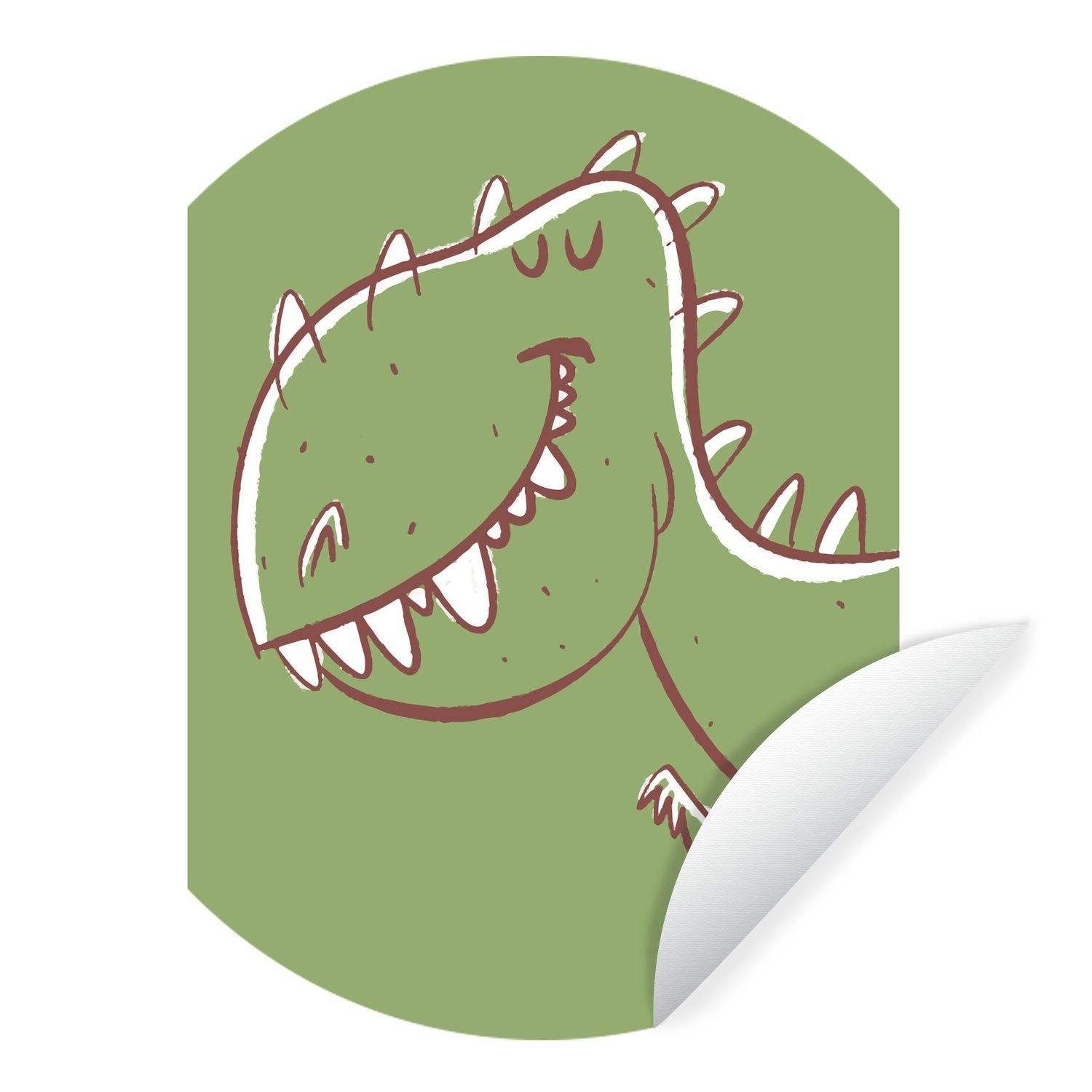 MuchoWow Wandsticker Dinosaurier - Tiere - Grün - Zeichnung - Kinder - Kinder (1 St), Tapetenkreis für Kinderzimmer, Tapetenaufkleber, Rund, Wohnzimmer