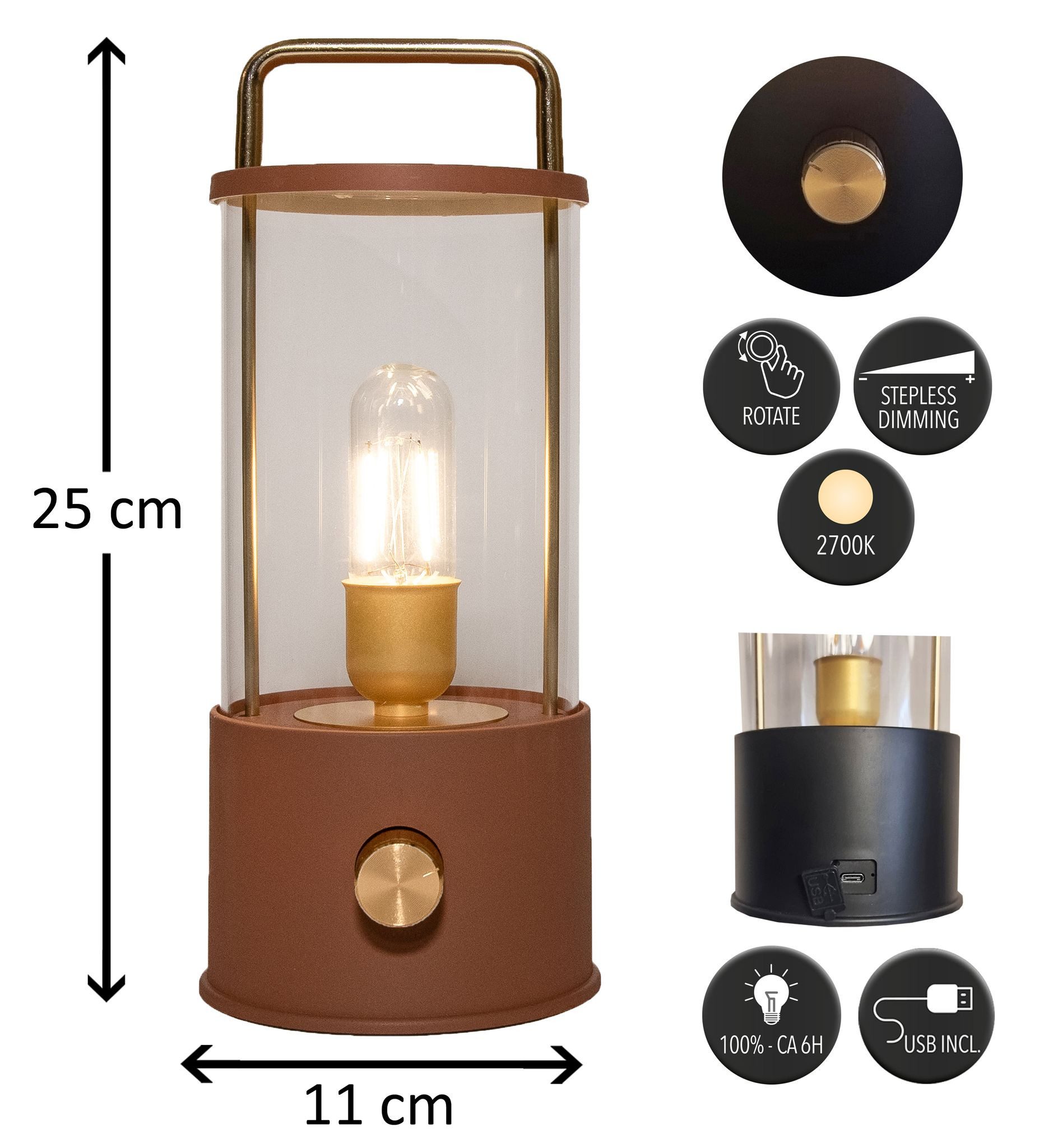 Coen Bakker Deco BV LED Außen-Tischleuchte Tischlampe Dimmbar Akku In-/Outdoor IP44, Stufenlos dimmbar, LED fest verbaut, Warmweiß – Bild 2 von 5