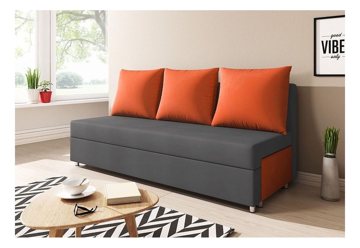 Schlafsofa mit AGNES, Möbel Fun Anthrazit/Orange Kindersofa Sofa Bettkasten