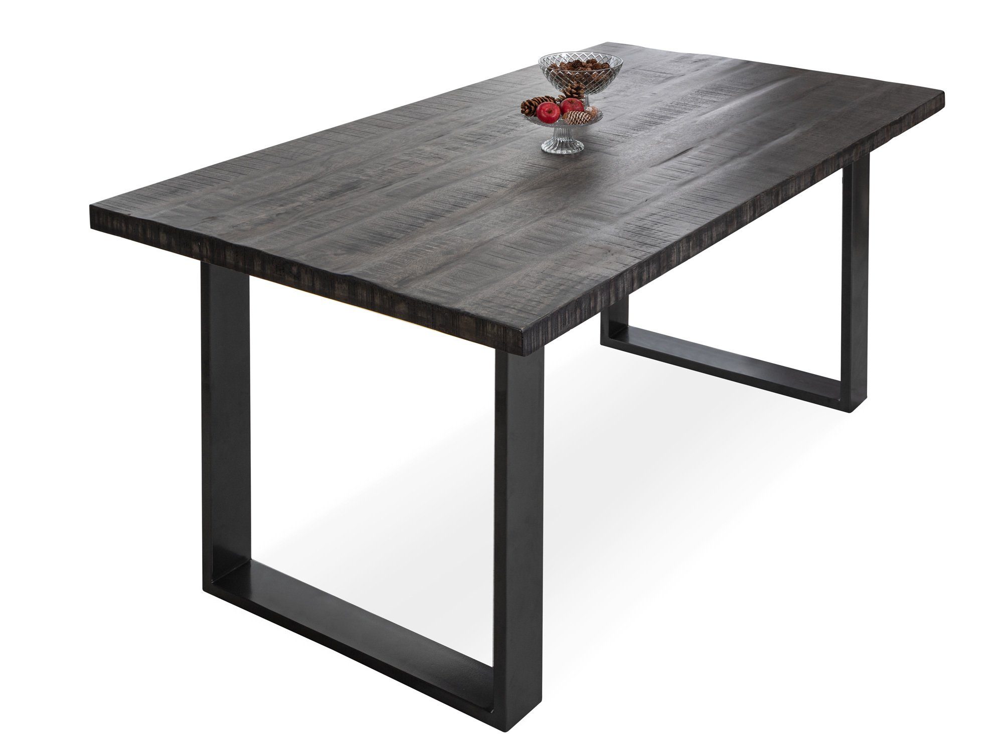 Massivholztisch, dunkelgrau kohlefarbig/Metallkufen Esstisch, Moebel-Eins Akazie MARENA