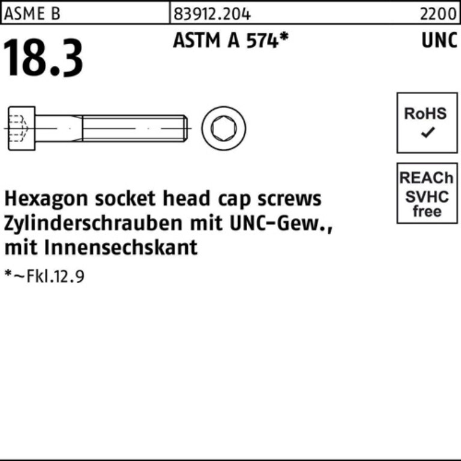 Reyher Zylinderschraube 100er Pack Zylinderschraube R 83912 UNC-Gewinde/Innen-6kt 1 1/2x2 1/2