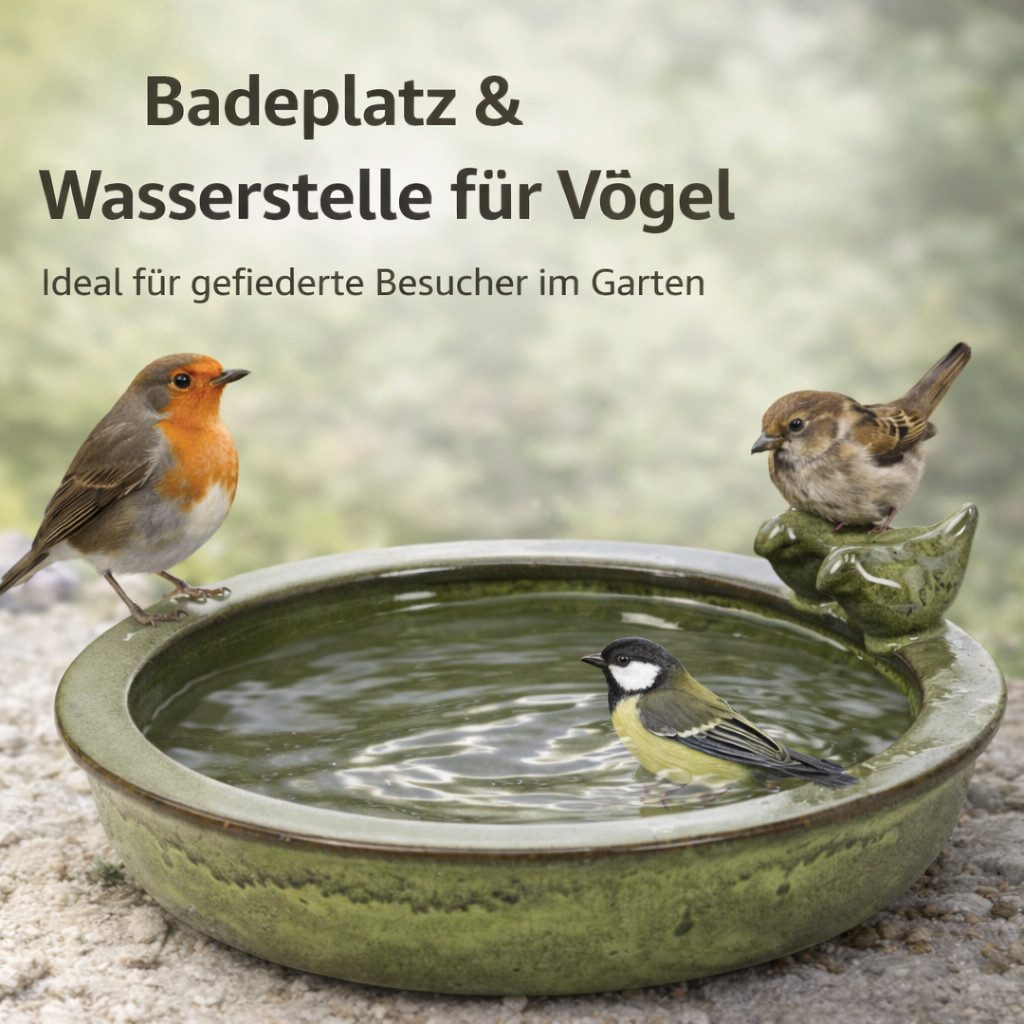esschert design Vogeltränke Vogeltränke rund grün – Terracotta – Wasserstelle & Badeplatz für Vöge