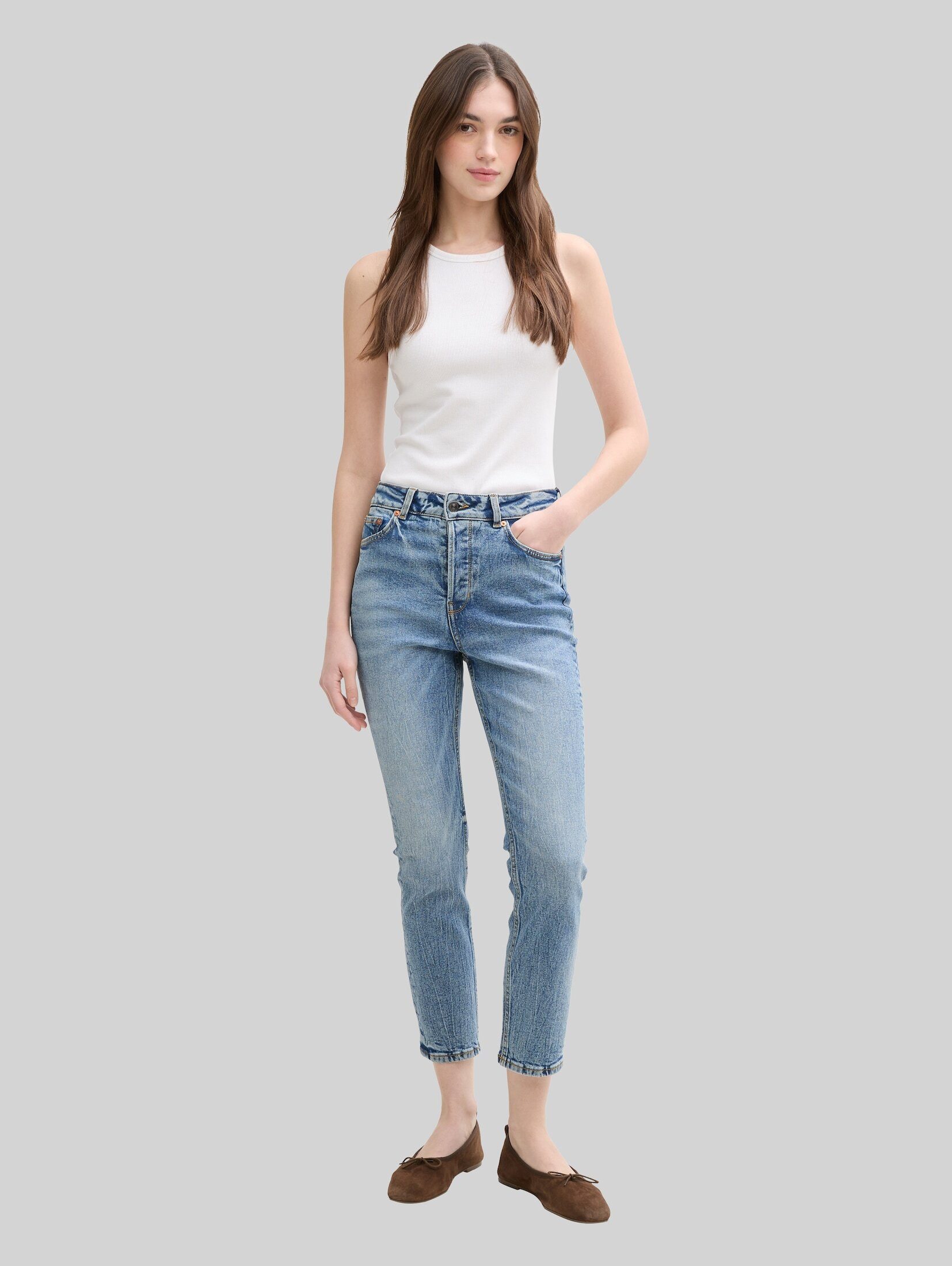 TOM TAILOR Denim Straight-Jeans Jeanshosen TTLOTTE SLIM STRAIGHT Jeans mit High Waist