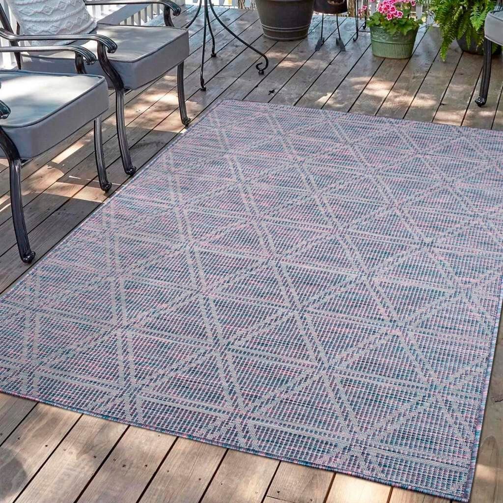 Teppich Palm, Carpet City, rechteckig, Wetterfest Terrasse, für UV-beständig, 5 flach Küche, blau/pink gewebt Höhe: mm, & Balkon
