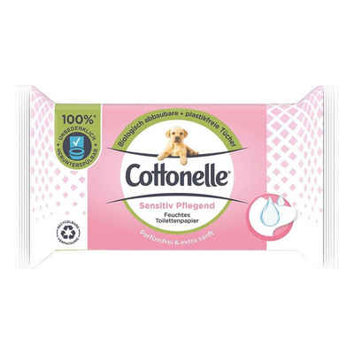 Cottonelle® feuchtes Toilettenpapier Sensitiv Pflegend, 1-lagig, parfümfrei, pH-neutral, alkohol-/ farbstofffrei
