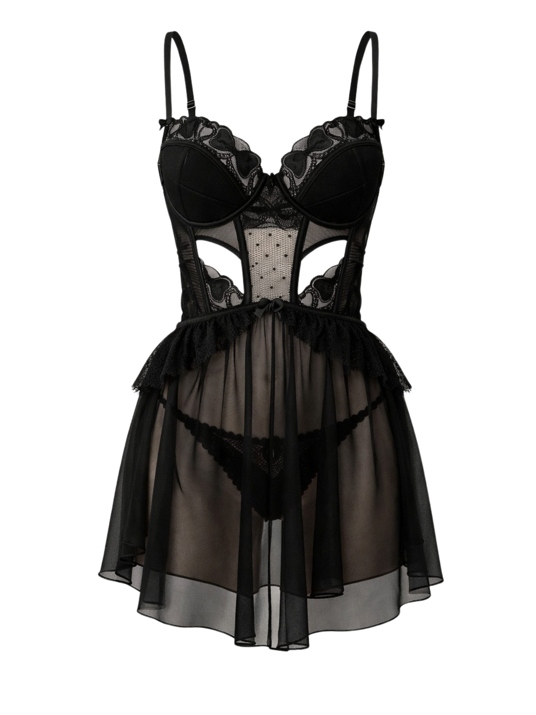 Elegant Love Babydollkleid Elegantes Negligé aus Spitze & Mesh – Sexy Nachtwäsche (Set, 2-tlg., Babydoll mit passendem Slip) Dessous-Set inkl. String – Reizwäsche für besondere Momente